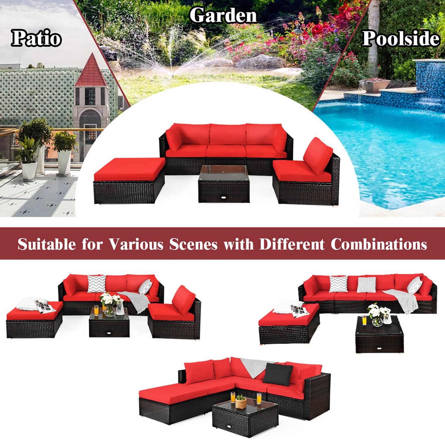 Costway 6PCS Outdoor Patio Rattan Furniture Set Cushioned Sectional Sofa