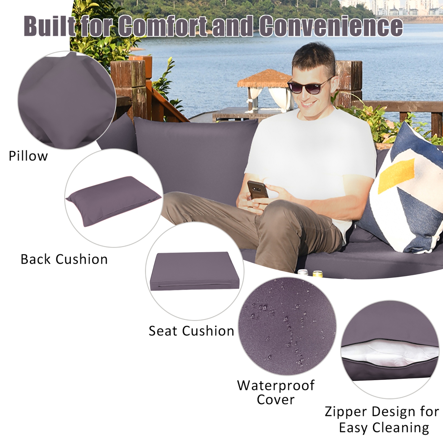 7PCS Patio Rattan Furniture Set Sectional Sofa Garden Cushion