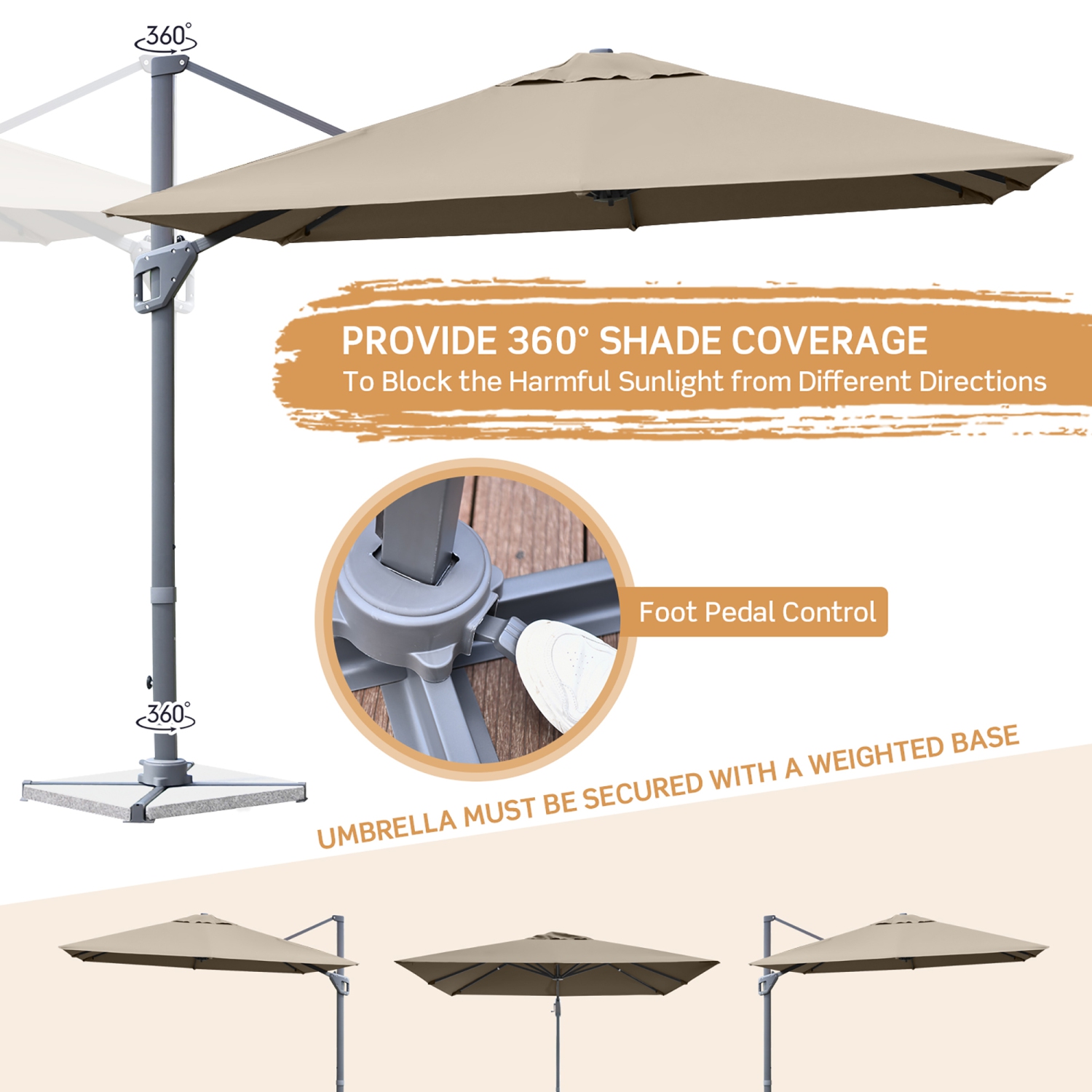 Costway 10x10 ft Patio Offset Cantilever Umbrella Aluminum 360° Rotation Tilt