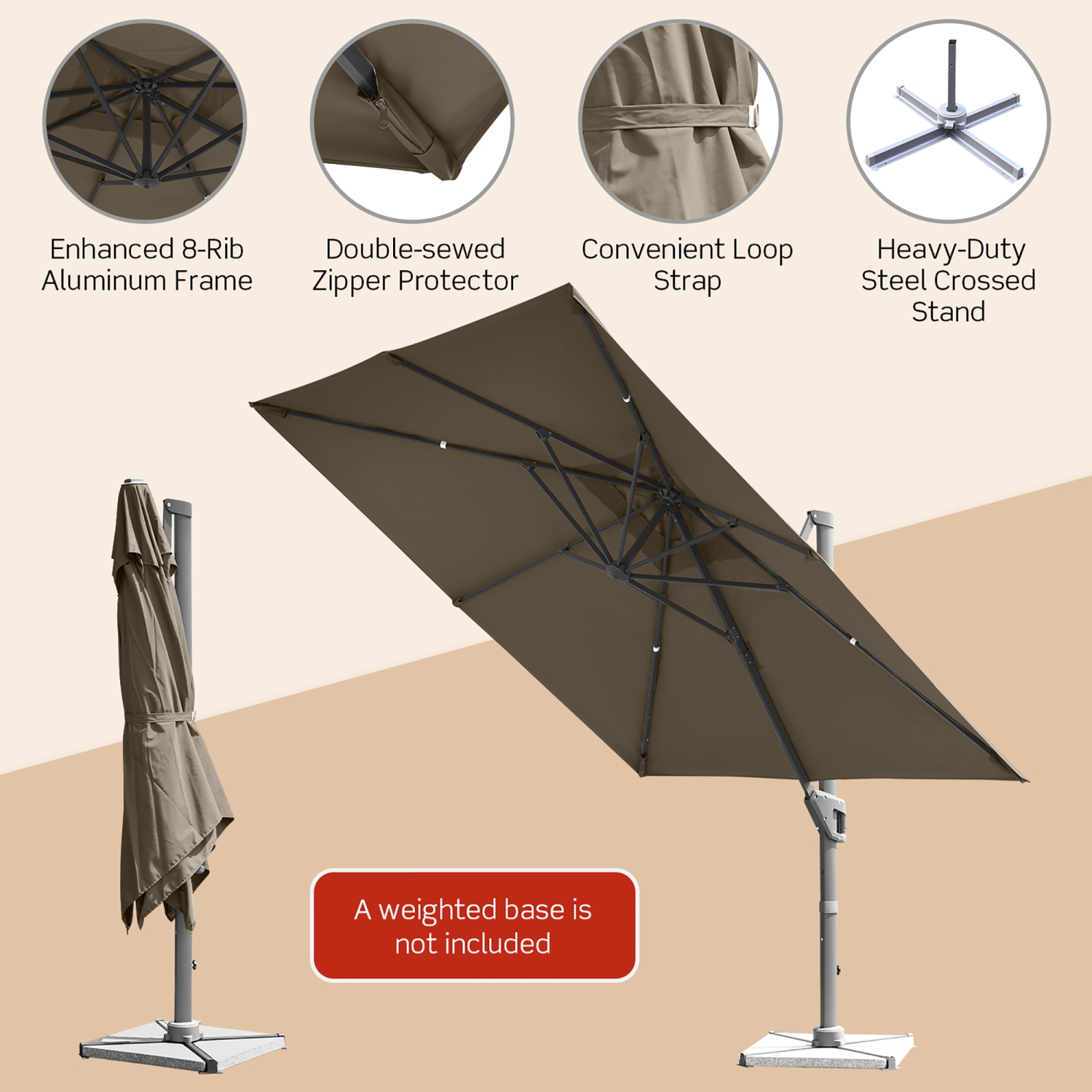 Costway 10x10 ft Patio Offset Cantilever Umbrella Aluminum 360° Rotation Tilt