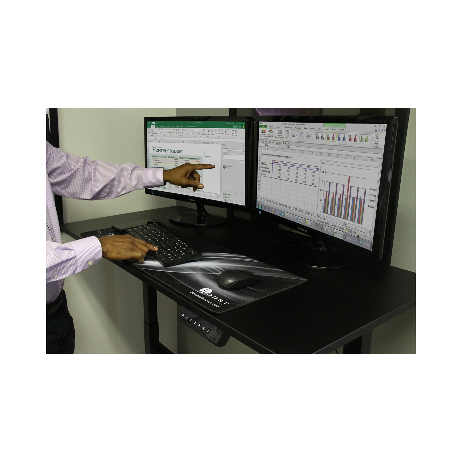 Boost Industries FS-OD465M 46" Motorized Height Adjustable Compact Office Desk with Bonus Mouse Pad