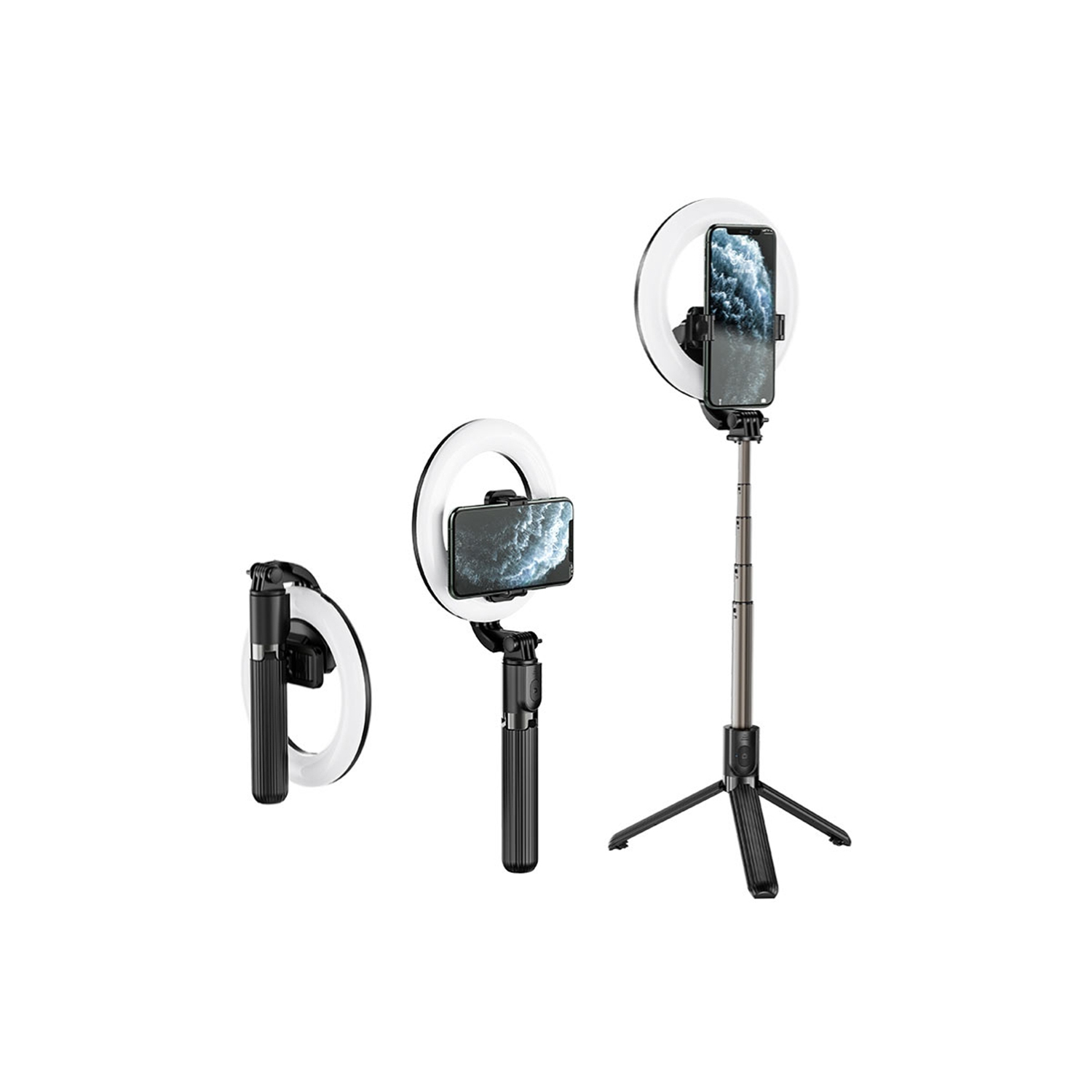 2 in 1 Wireless Tripod Selfie Stick Phone Holder Stand with Ring Light & Remote Control for YouTube Live Stream Makeup TIKTOK