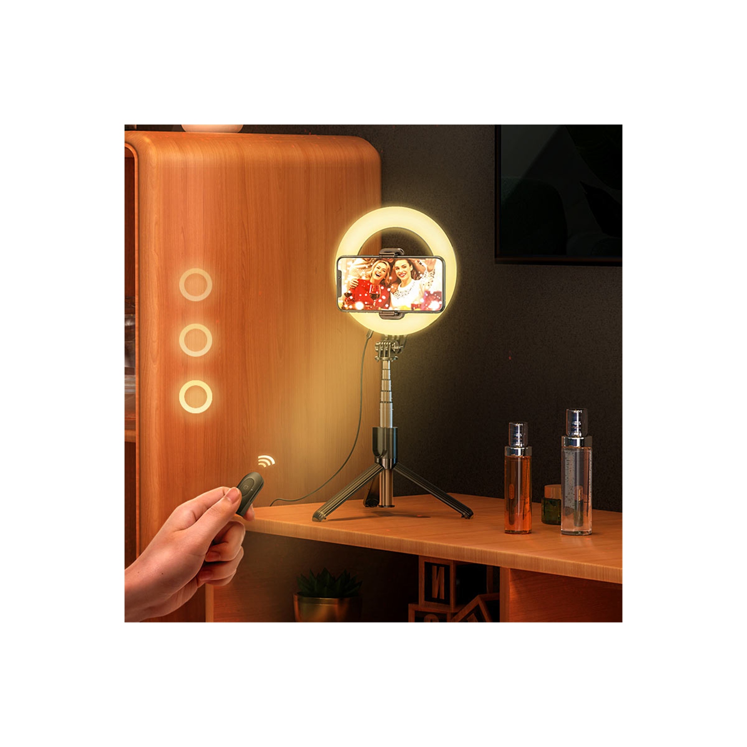 2 in 1 Wireless Tripod Selfie Stick Phone Holder Stand with Ring Light & Remote Control for YouTube Live Stream Makeup TIKTOK