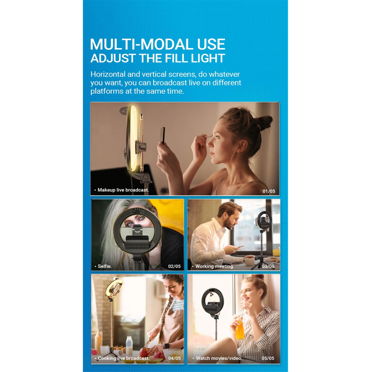 2 in 1 Wireless Tripod Selfie Stick Phone Holder Stand with Ring Light & Remote Control for YouTube Live Stream Makeup TIKTOK