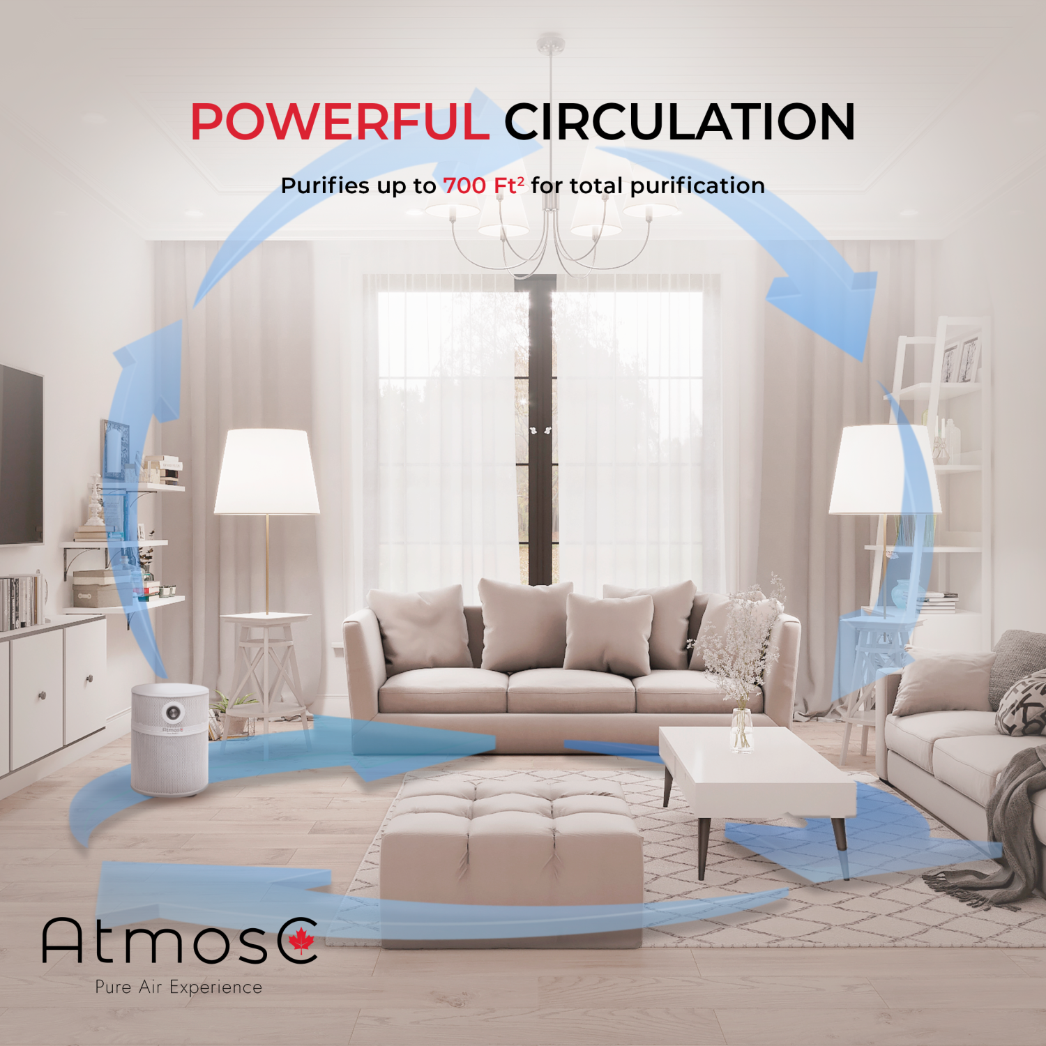 Purificateur d'air AtmosC Air Meta360 + Technologie PFF-9 Super HEPA - Protection de 700 pieds carrés - détruit 99,97% des pathogènes