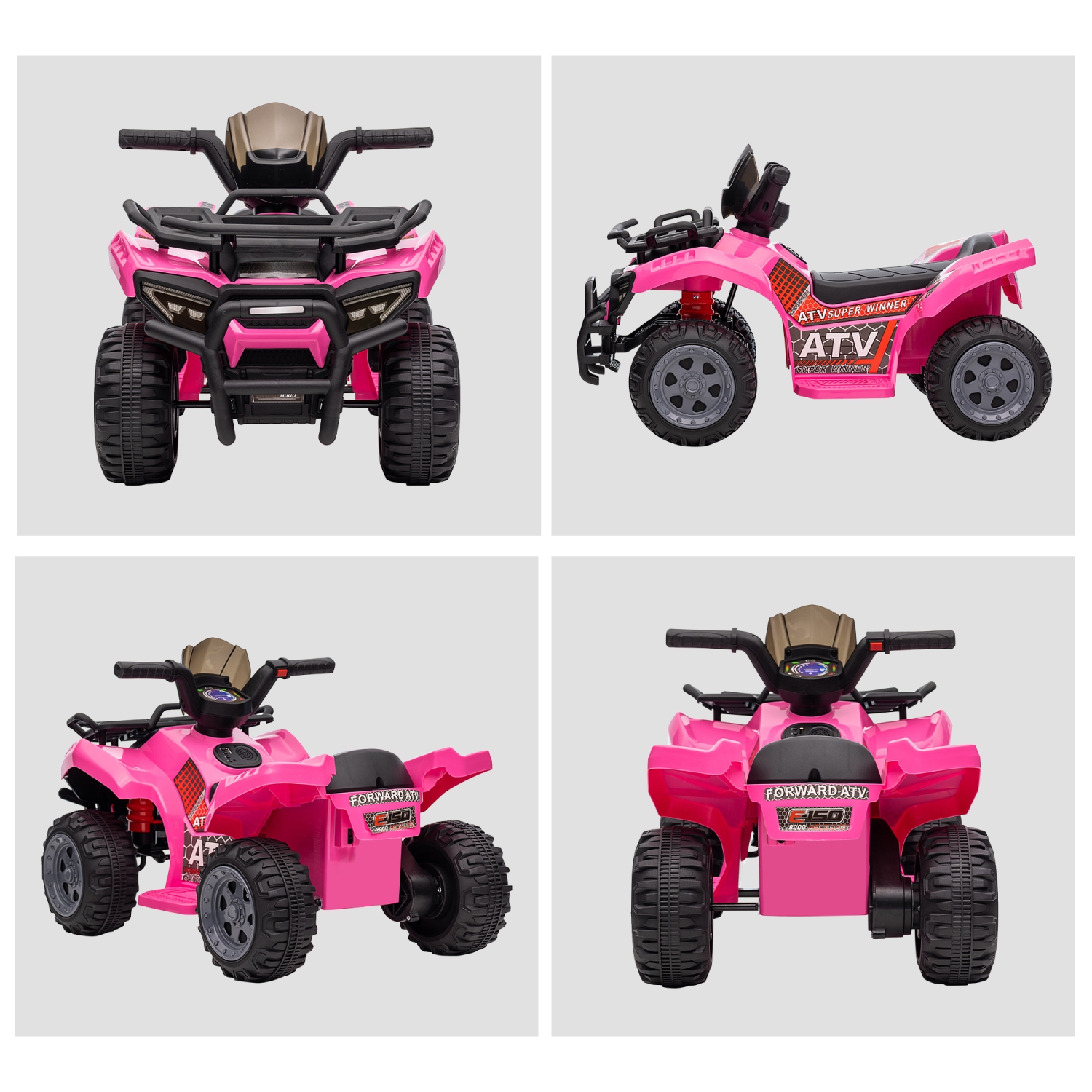 Aosom 6V Kids ATV Quad, 4 Wheeler Battery Powered Electric Ride on Car with Music, Forward, for Boys and Girls Ages 18-36 Months, Pink