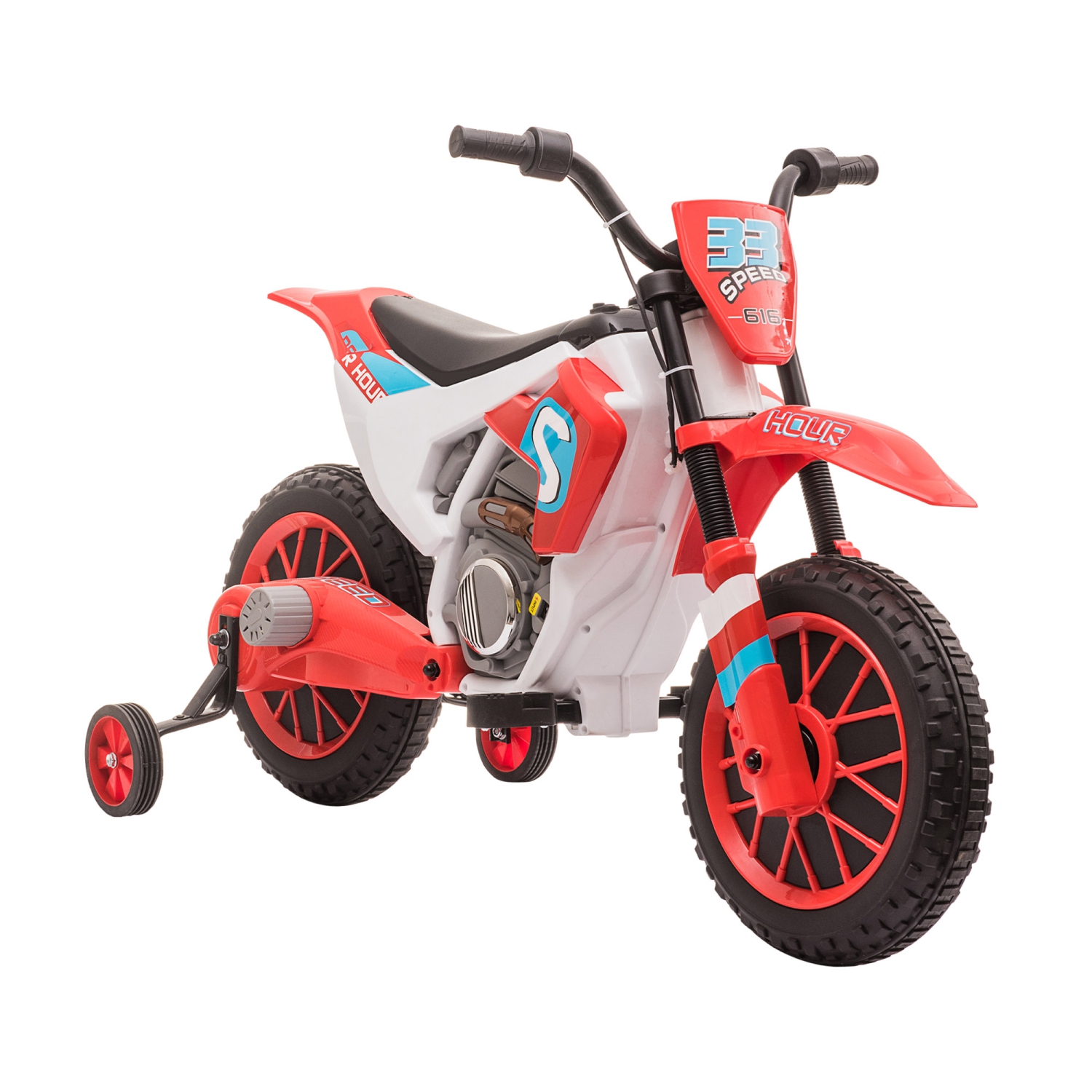 Aosom Kids Dirt Bike Battery-Powered Ride-On Electric Motorcycle with Charging 12V Battery, Training Wheels Red