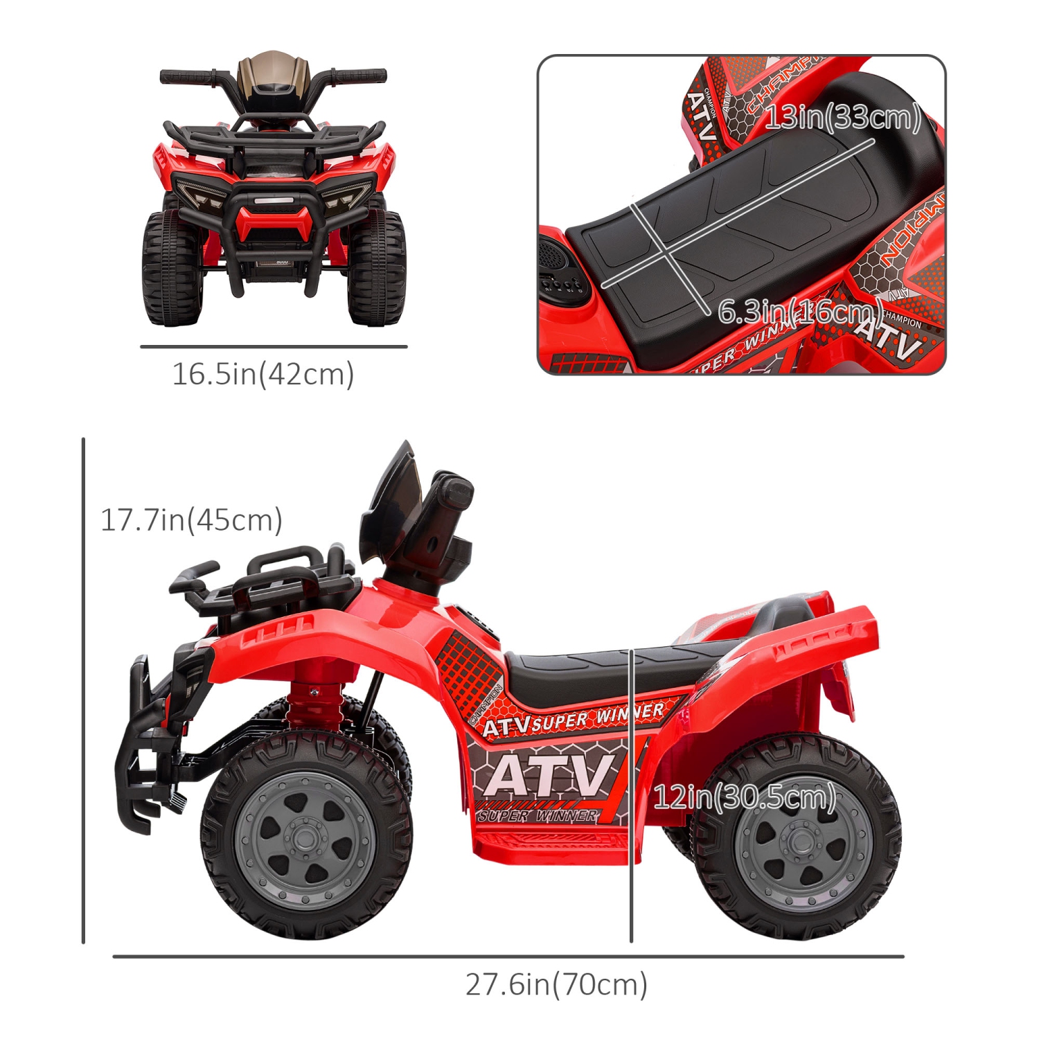 Aosom – Quad 6&nbsp;V pour enfants, voiture-jouet porteur électrique à batterie 4 Wheeler avec musique, avant, pour garçons et filles de 18-36 à 6
