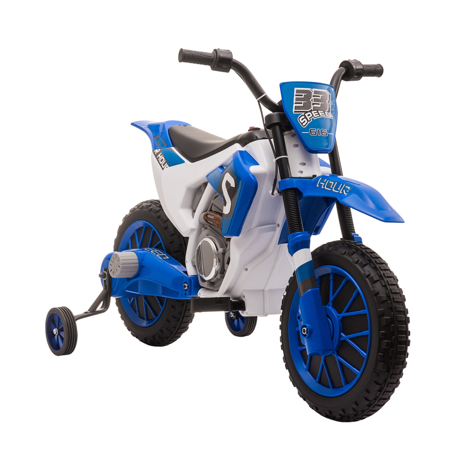 Aosom Kids Dirt Bike Battery-Powered Ride-On Electric Motorcycle with Charging 12V Battery, Training Wheels Blue