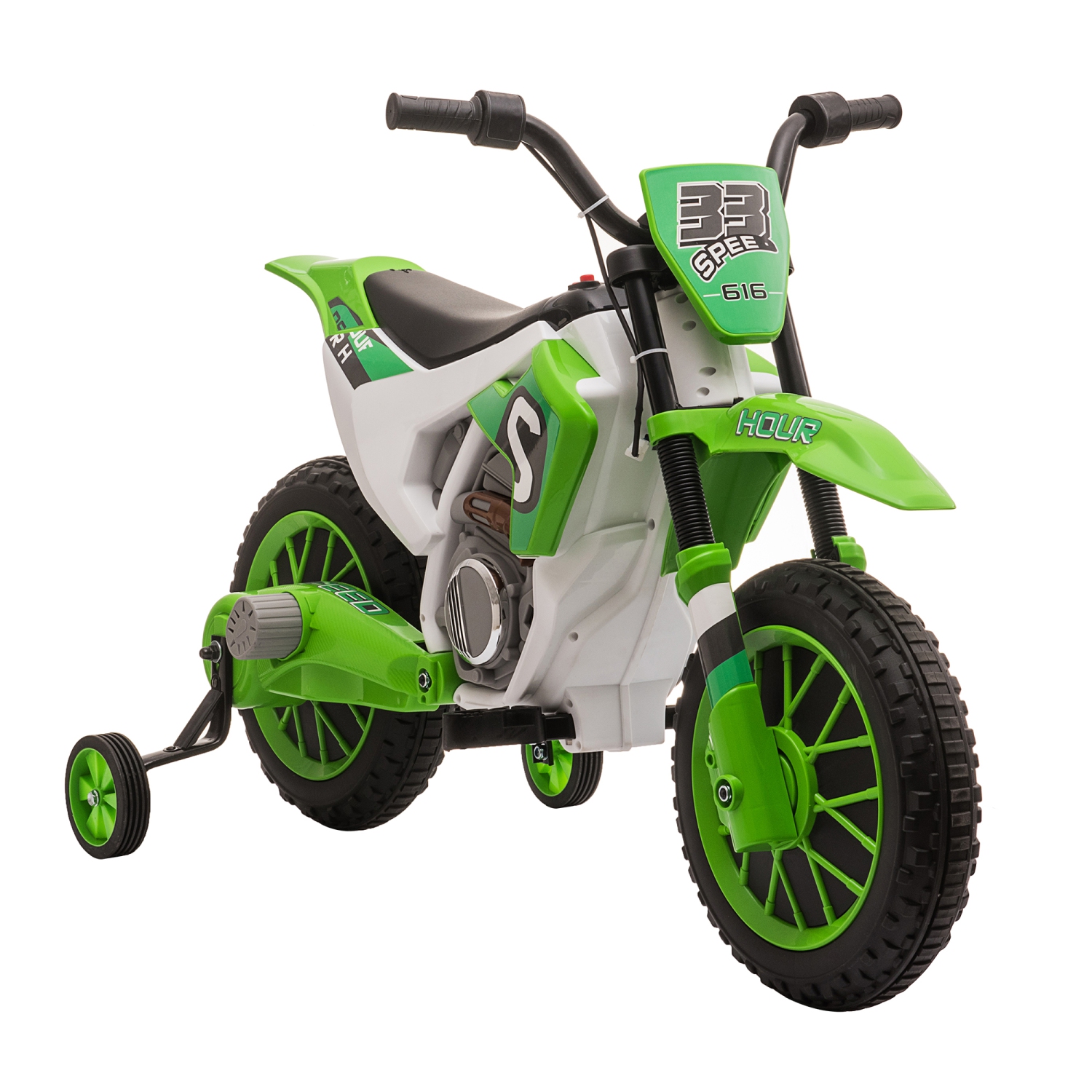 Aosom Moto électrique avec roues stabilisatrices amovibles scooter électrique pour enfants 3-5 ans batterie 12 volts vitesse max. 5 mph vert et blanc
