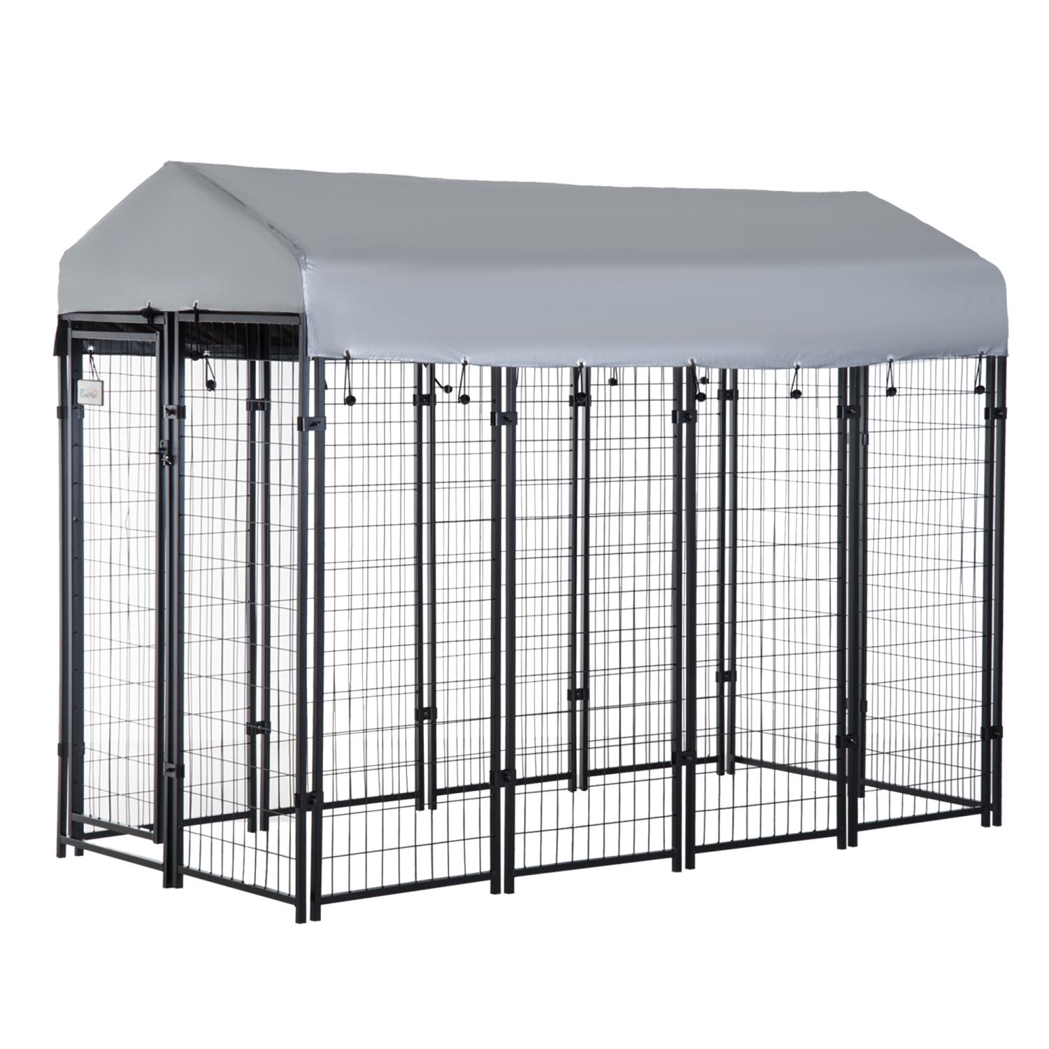 PawHut 8' x 4' x 6' Dog Run Outdoor, Large Outdoor Dog Kennel Welded Wire Steel Fence with UV-Resistant & Waterproof Cover, Secure Lock, Silver