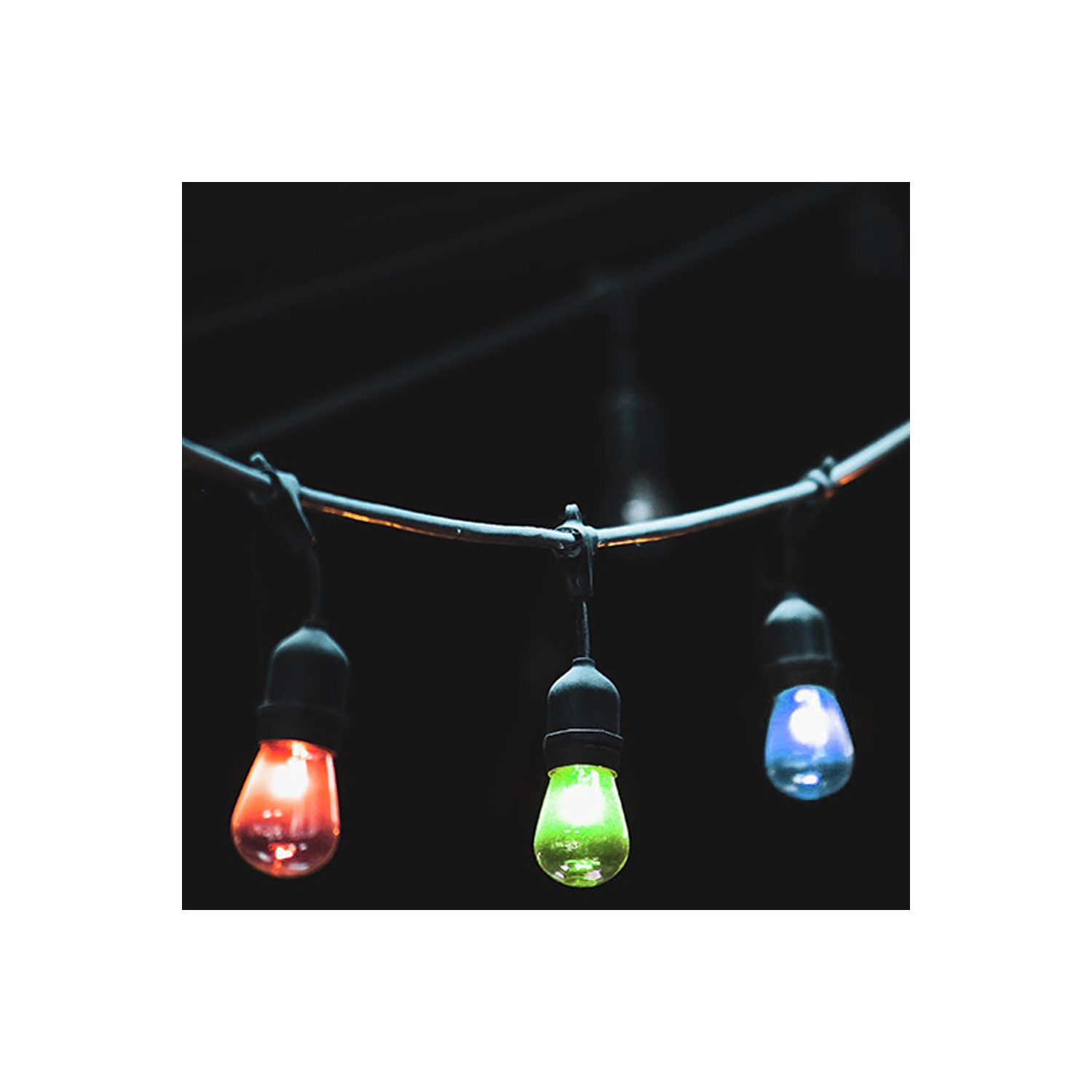 48Ft Outdoor String Light Weatherproof 15Hanging Sockets S14/E26 2W, 15 LED  Bulbs Included RGB Color