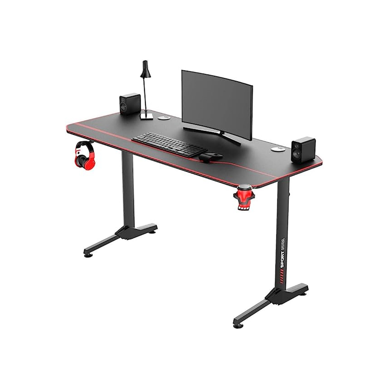 55" Ergonomic T-Shaped PC Gaming Desk , Office Home Task Computer Desk Workplace with Full Cover Mousepad and Cup Holder Headphone Hook Cable Management Tray