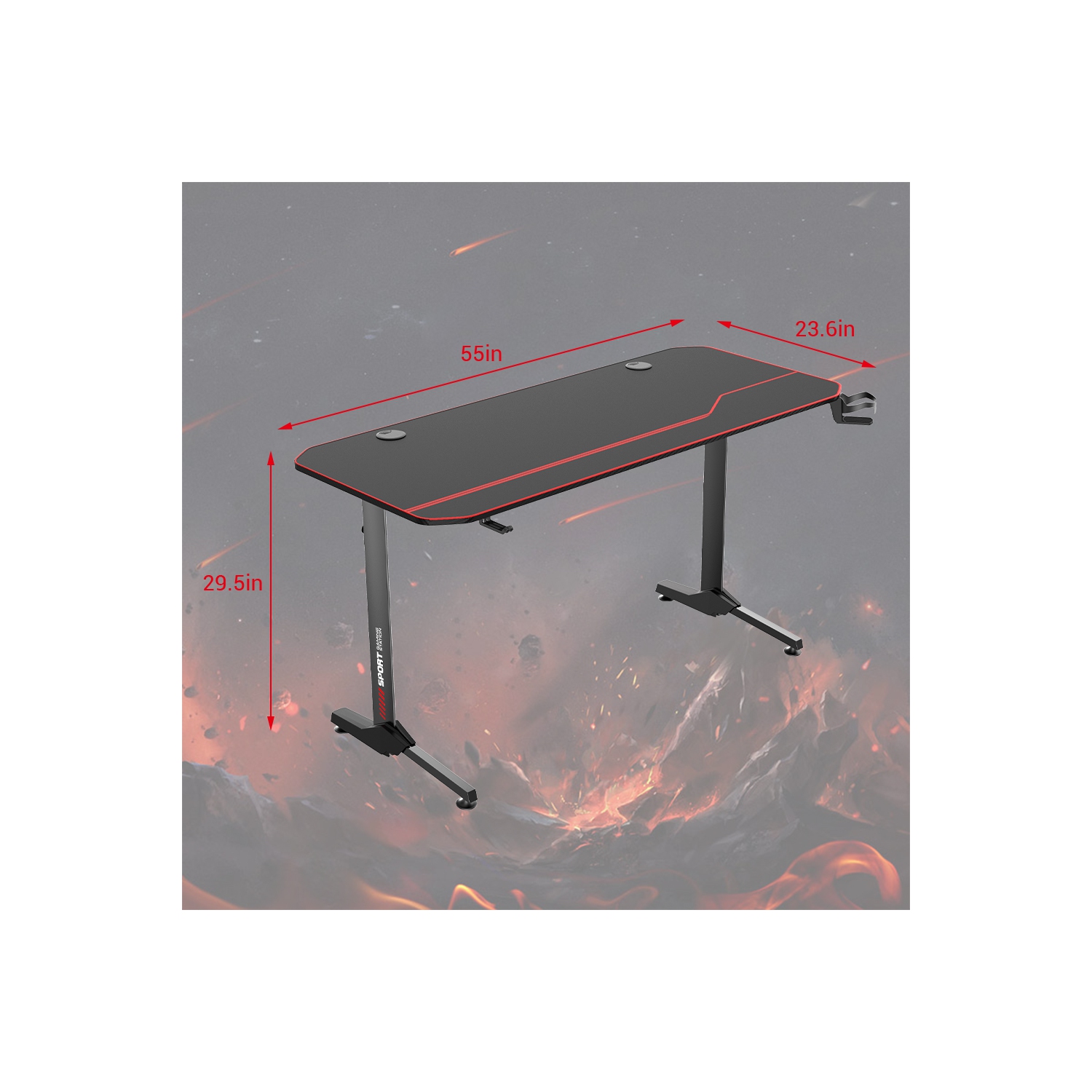 55" Ergonomic T-Shaped PC Gaming Desk , Home Office Computer Desk Workplace with Full Cover Mousepad and Cup Holder Headphone Hook Cable Management