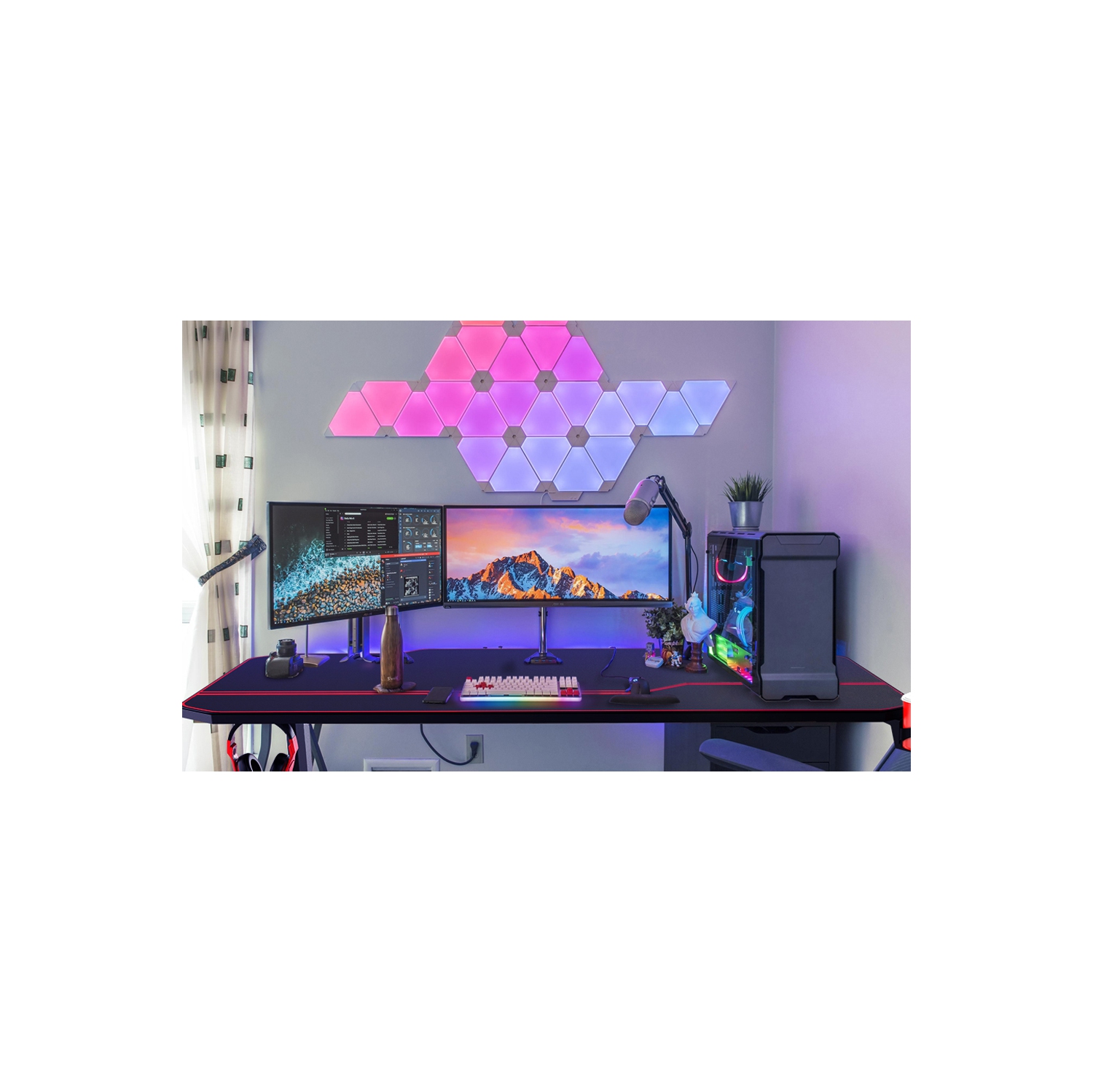 55" Ergonomic T-Shaped PC Gaming Desk , Home Office Computer Desk Workplace with Full Cover Mousepad and Cup Holder Headphone Hook Cable Management