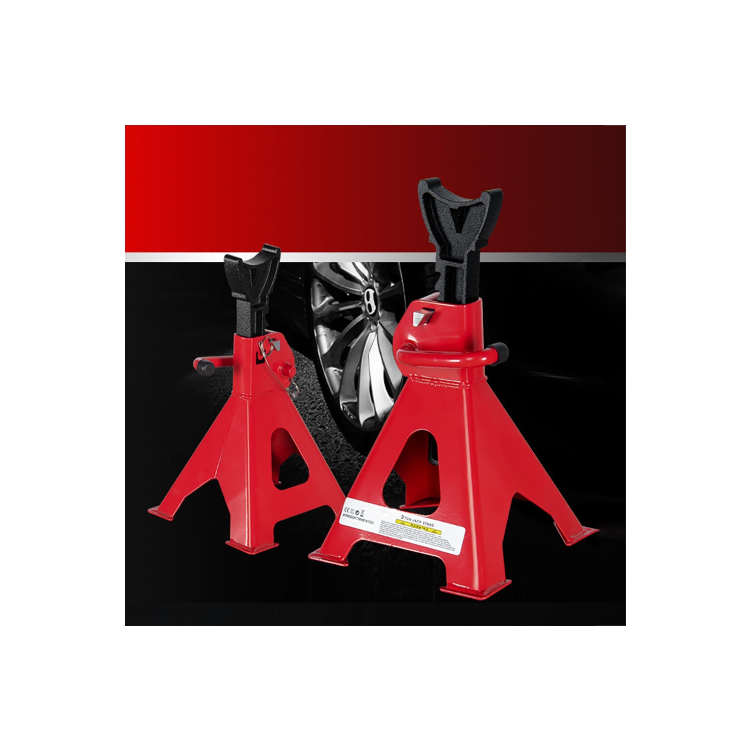 3 Ton Adjustable Car Jack Stand Steel Car Lifting Stand Red, 1 Pair - PrimeCables®
