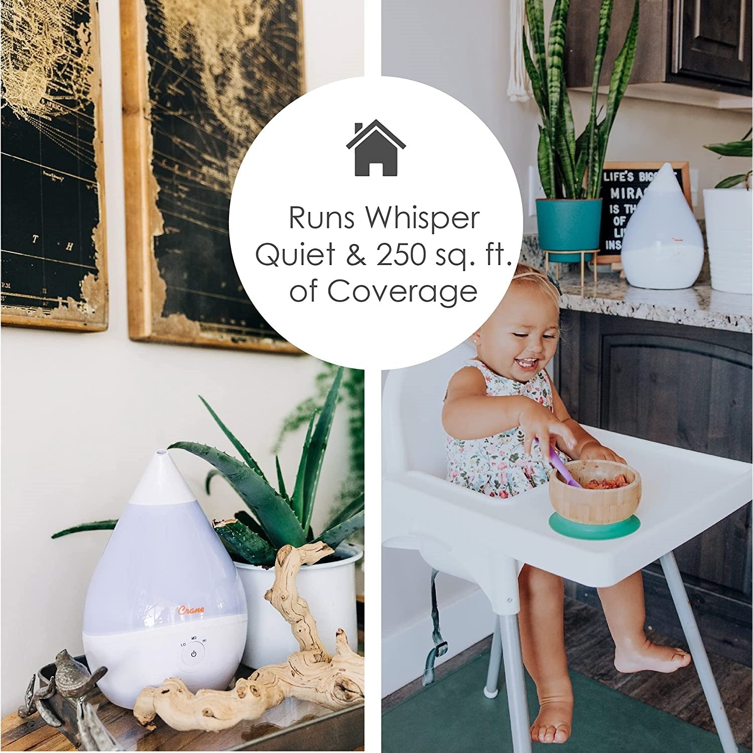 Crane Ultrasonic Cool Mist Humidifier White Droplet