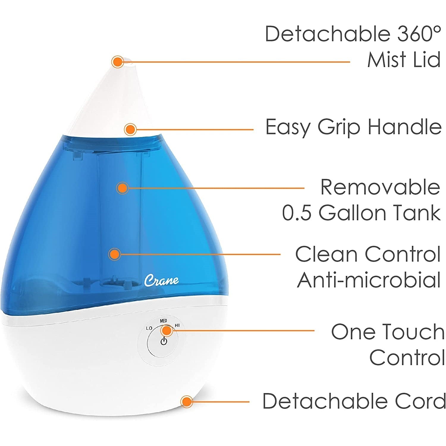 Crane Ultrasonic Cool Mist Humidifier Blue/White Droplet