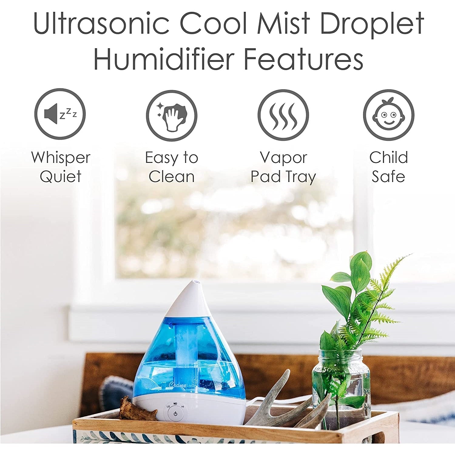 Crane Ultrasonic Cool Mist Humidifier Blue/White Droplet