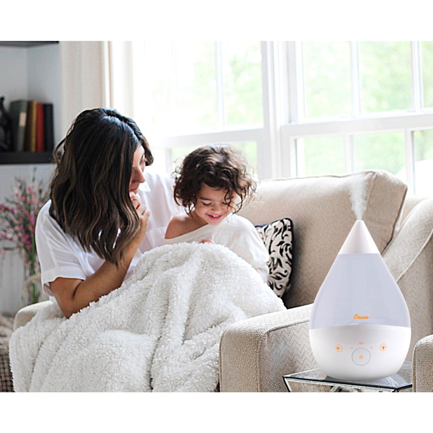 Humidificateur ultrasonique à brume fraiche goutte blanche remplis par le haut Crane