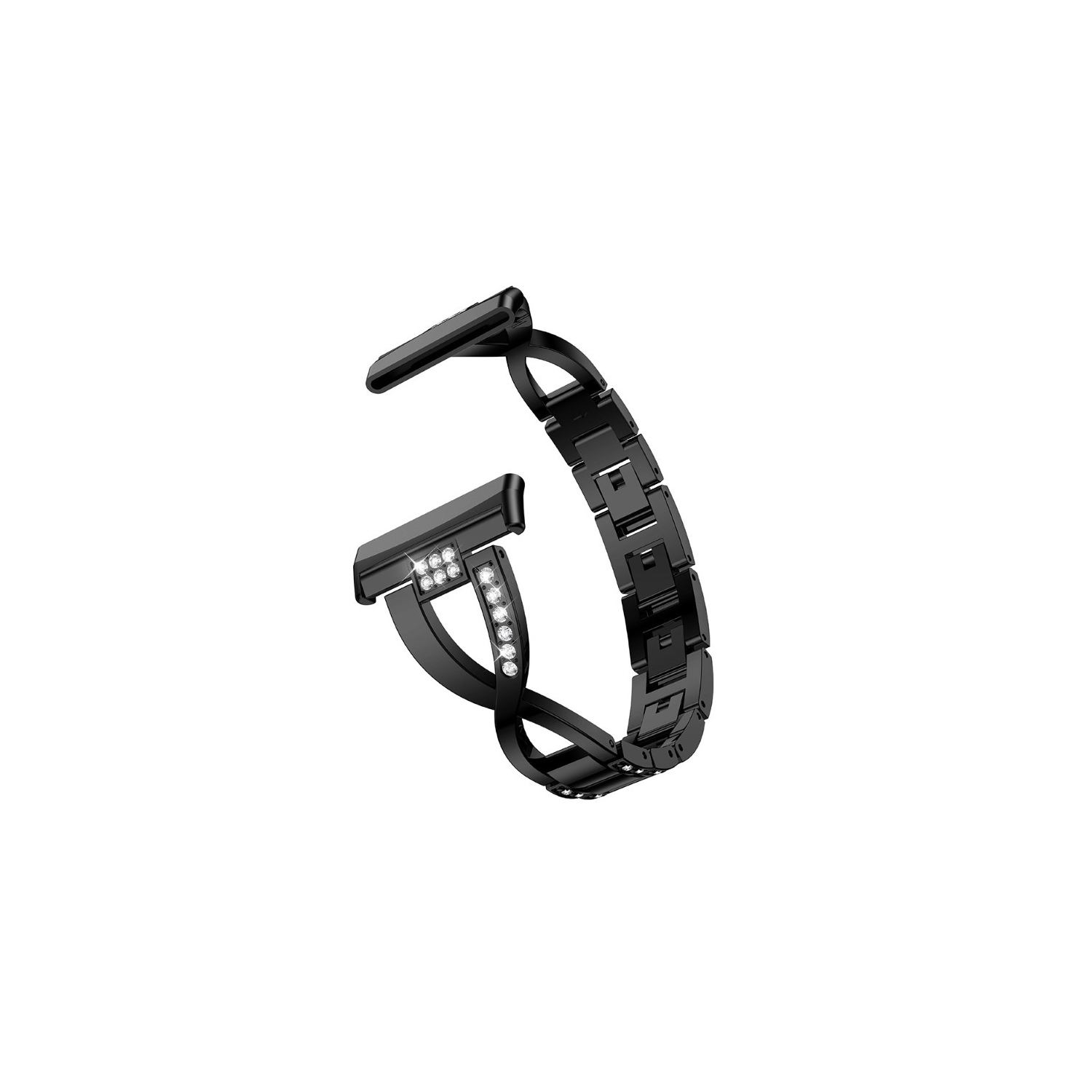 Bracelet StrapsCo fait d'un alliage métallique et du strass avec maillons X pour Fitbit Sense - Noir