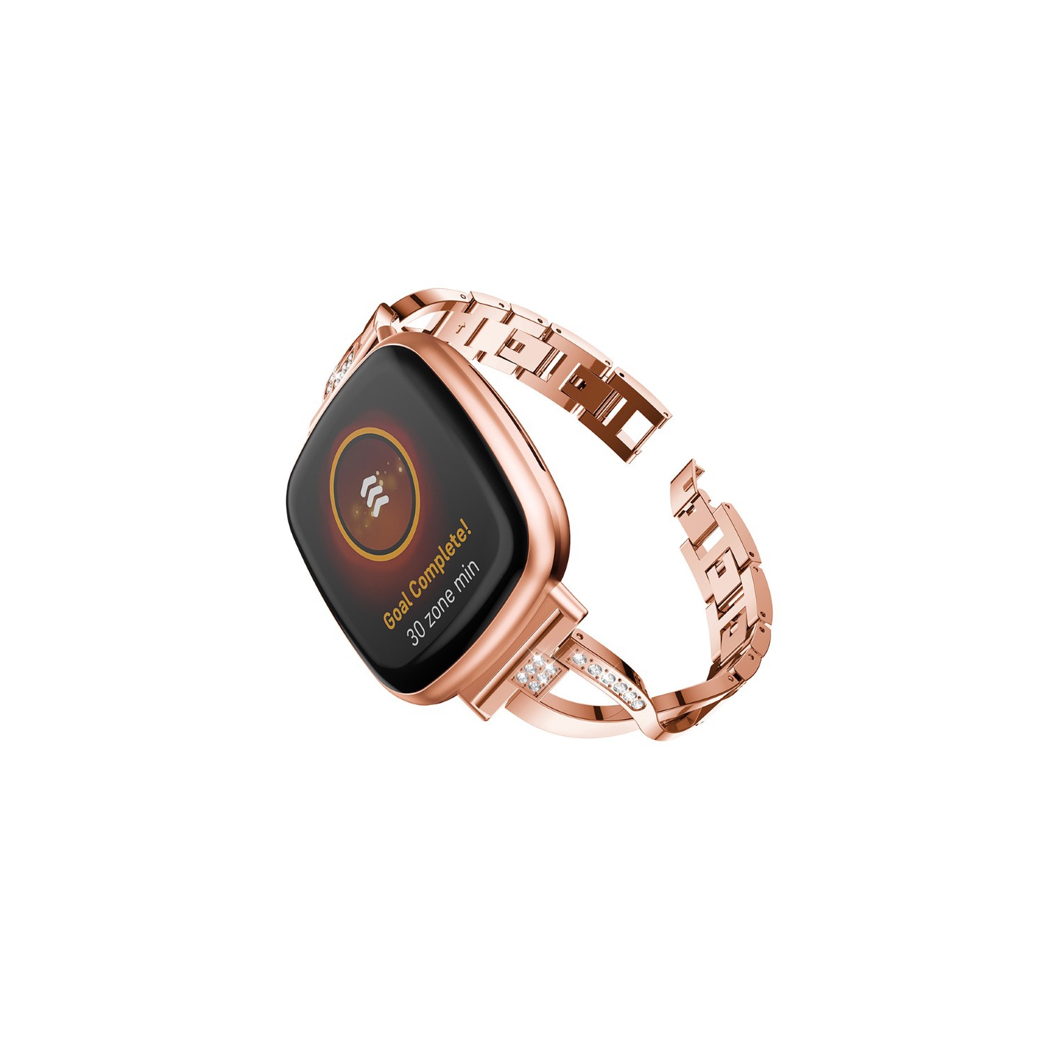 StrapsCo Metal Alloy and Rhinestone Bracelet with X Links for Fitbit Versa 3 - Rose Gold