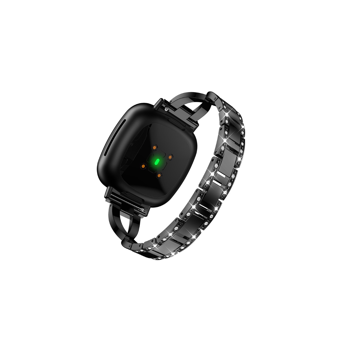 Bracelet StrapsCo fait d'un alliage métallique et du strass avec maillons X pour Fitbit Versa 3 - Noir