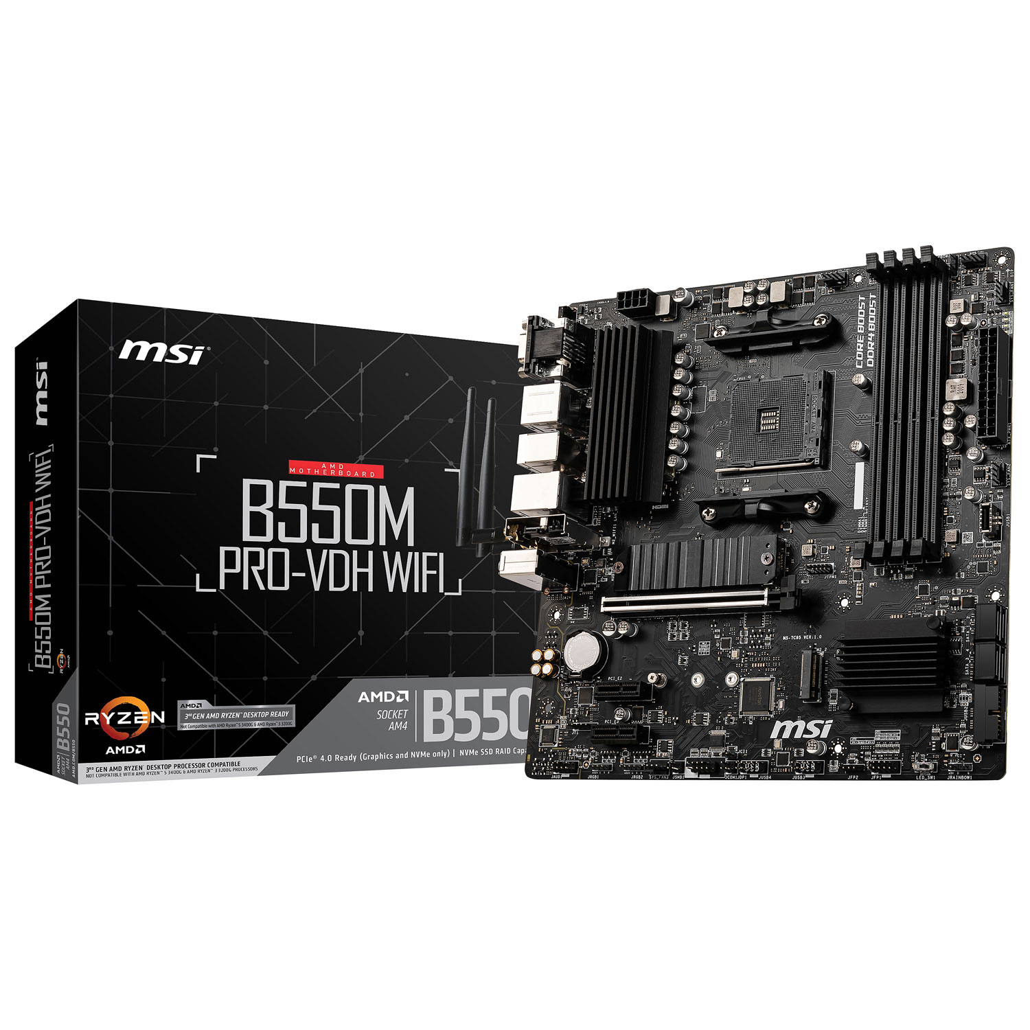 MSI B550M PRO-VDH WIFI Micro-ATX LGA AM4 DDR4 Motherboard for AMD Ryzen 3000/5000 Series CPUs