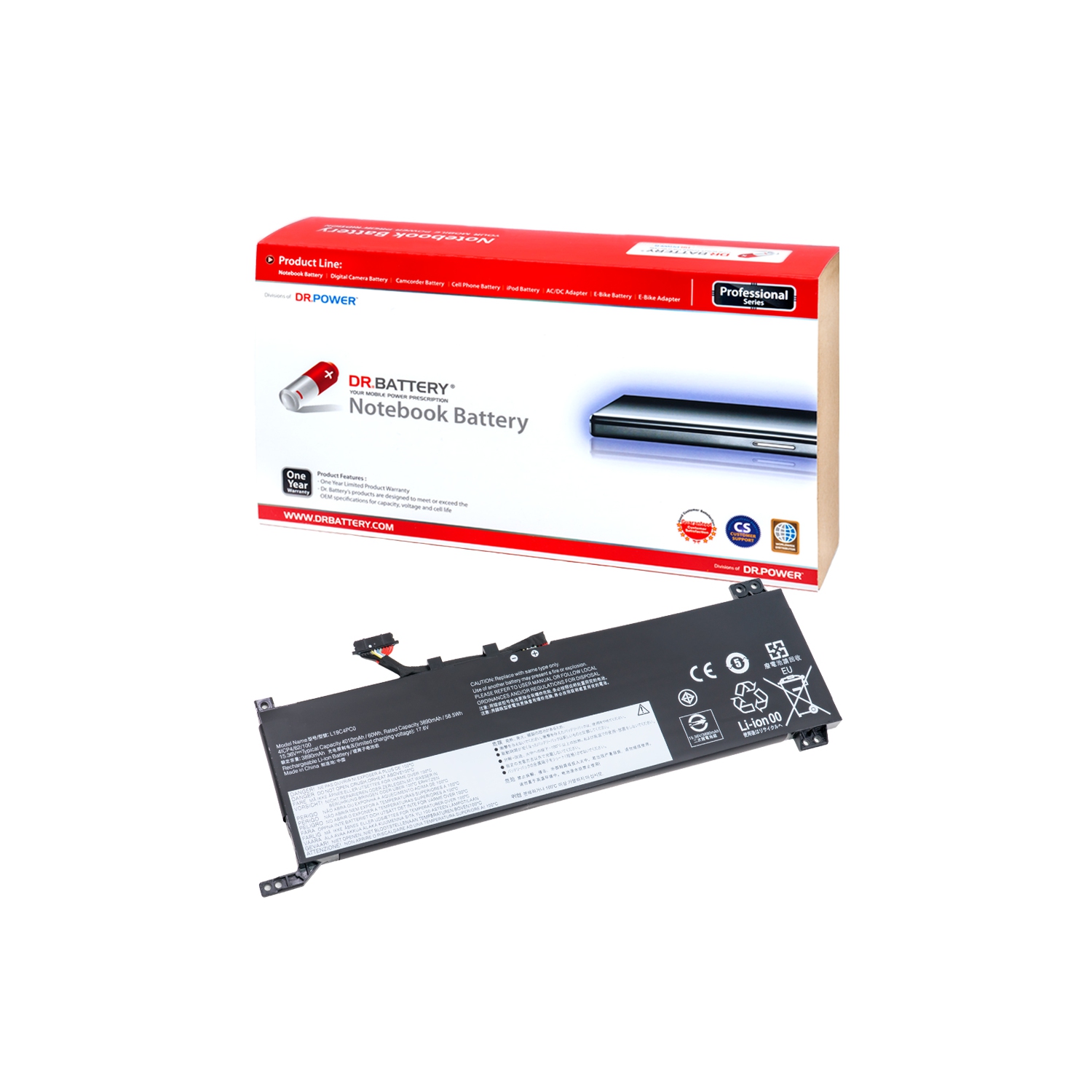 DR. BATTERY - Replacement for Lenovo Legion 5 15 / 15ARH05 / 15ARH05H / 15IMH05 / 5B10W86195 / L19C4PC0 / L19L4PC0 / L19M4PC0 [15.36V / 3890mAh /