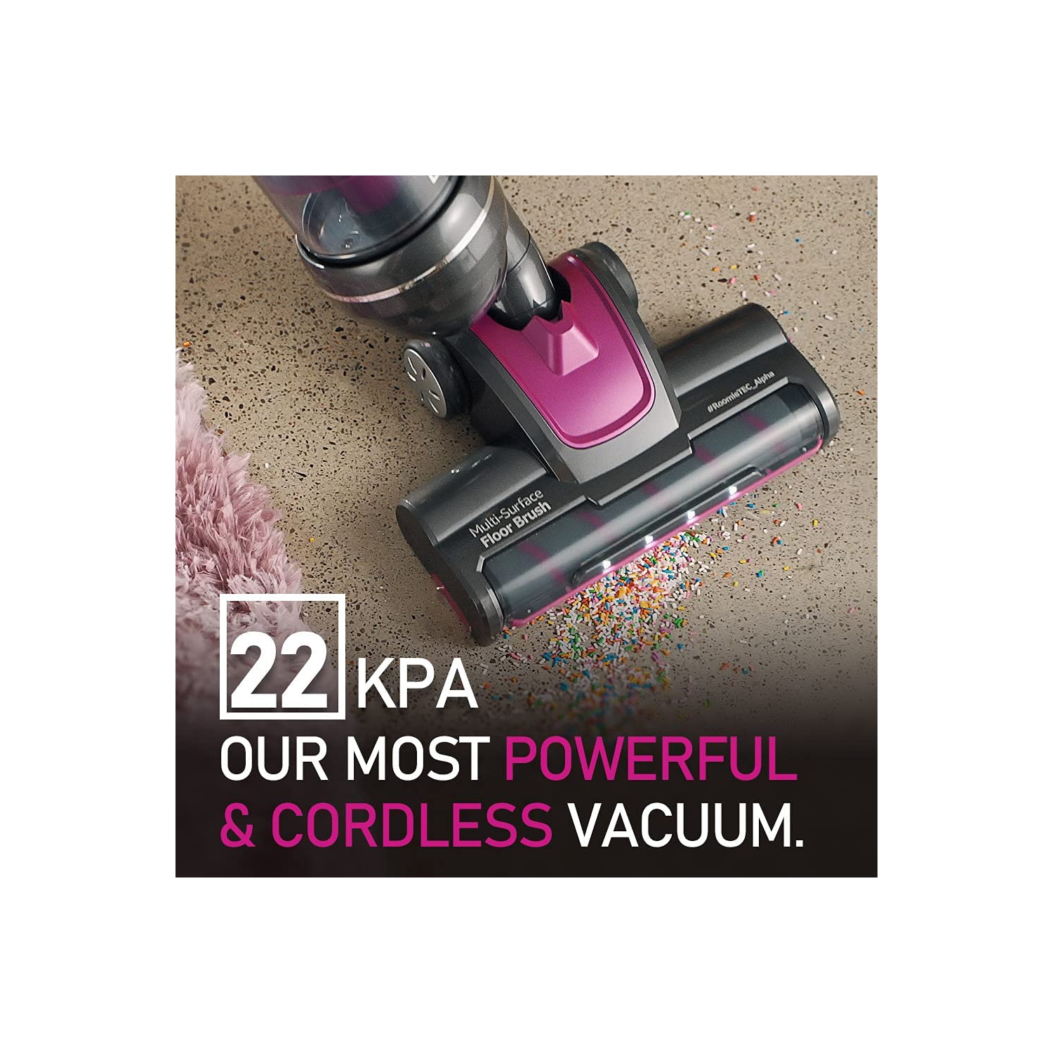Aspirateur vertical sans fil TEC Alpha de ROOMIE, aspiration ultra puissante de 22 Kpa, filtre HEPA en acier inoxydable, brosse pour animaux et base