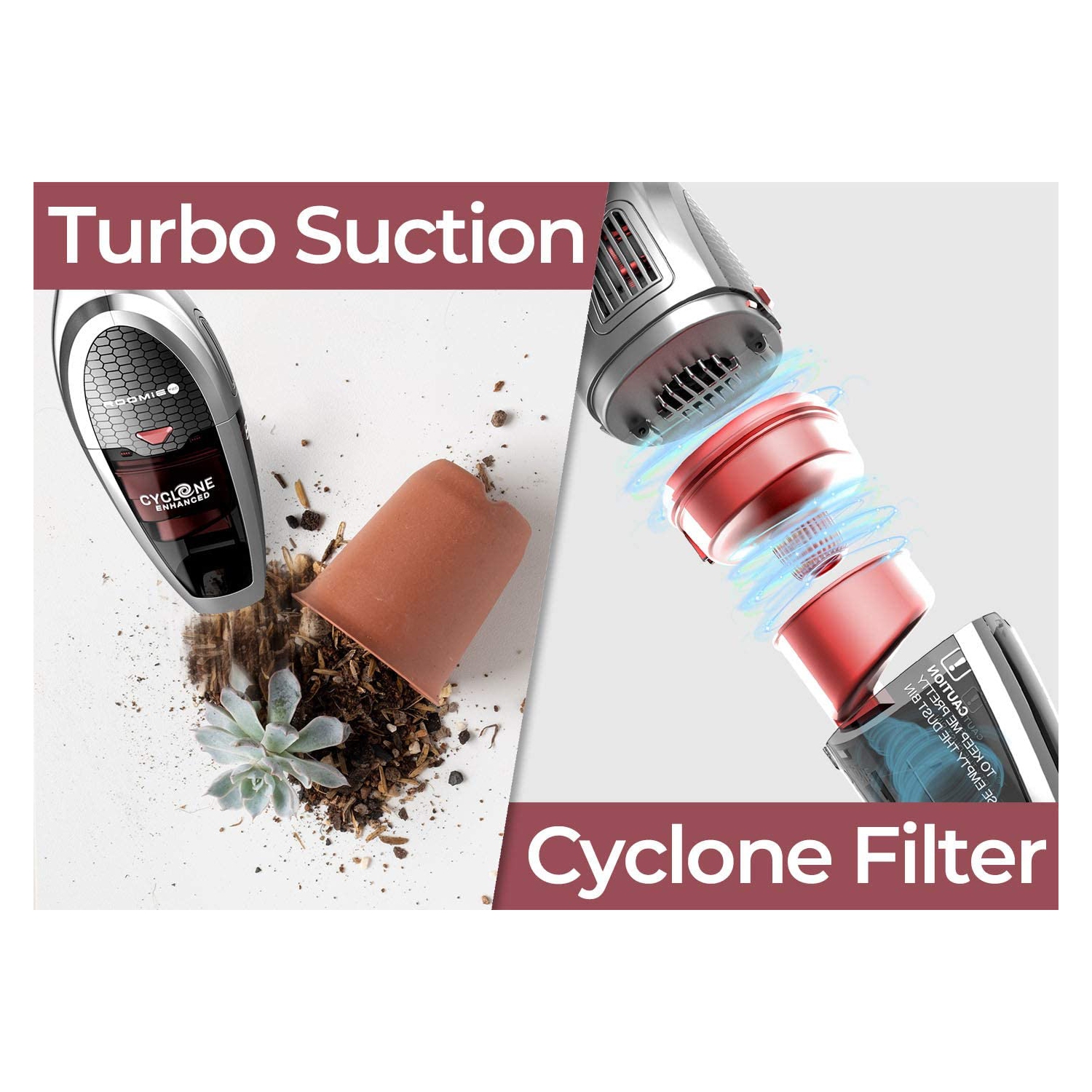 ROOMIE TEC Cordless Vacuum Cleaner, 2 in 1 Handheld Vacuum, High-Power 2200mAh Li-ion Rechargeable Battery, with Corner Lighting and Upright Charging