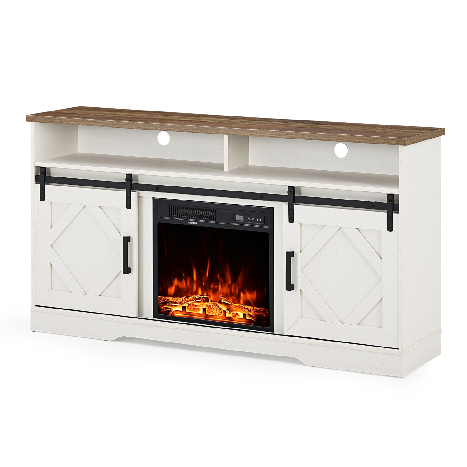 Wampat 2-in-1 Design Fireplace TV Stand for TVs Up to 65 Inch, 2 Heating Mode, 5 Brightness, White