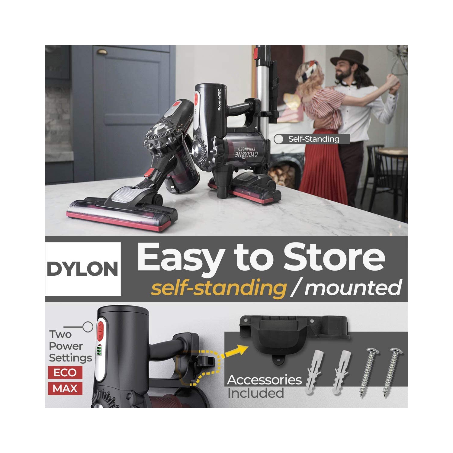 RoomieTEC Cordless Stick Vacuum Cleaner, 2 in 1 Handheld Vacuum with 120W Suction Power, Stainless Steel Filter, HEPA Filter, Designed for Floor,