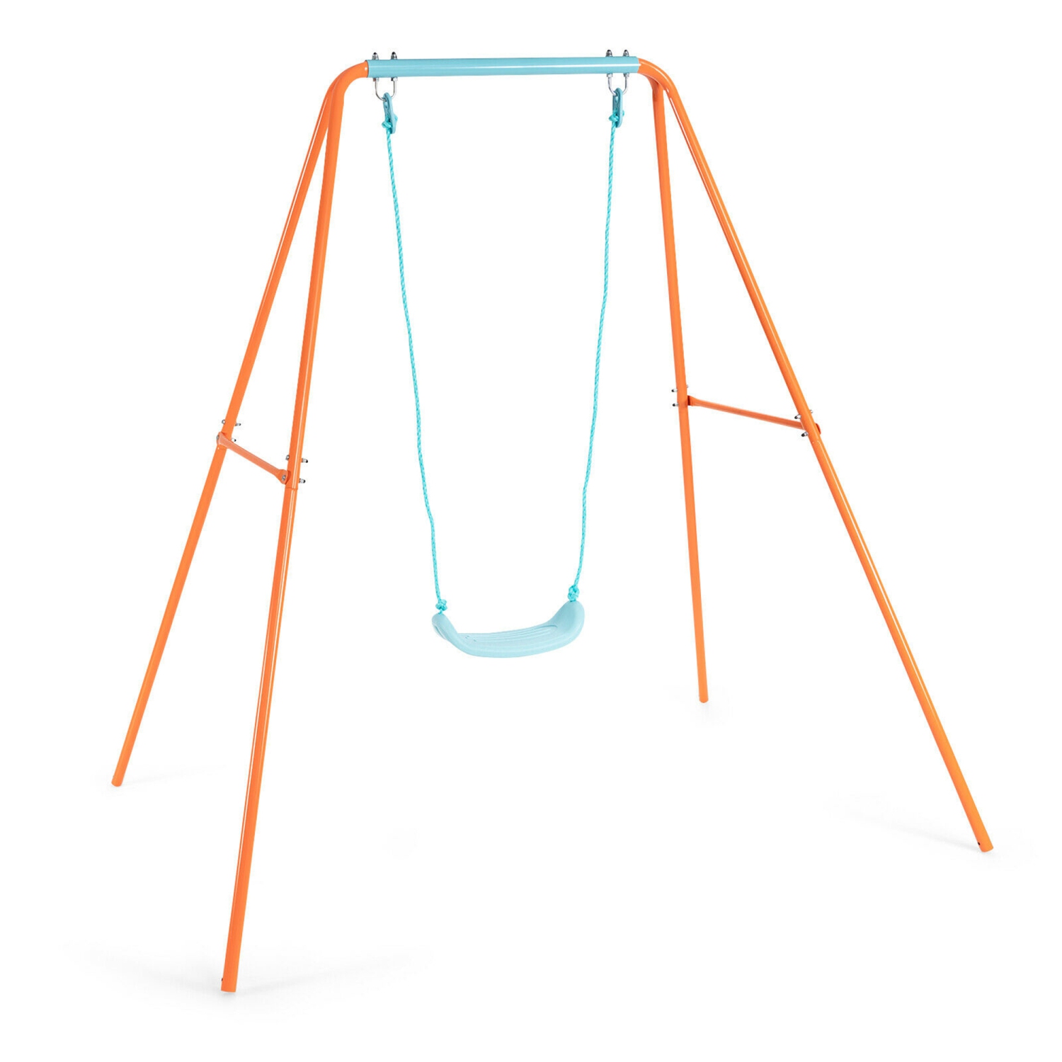 Gymax Outdoor Kids Swing Set Heavy Duty Metal A-Frame w/Ground Stakes Orange