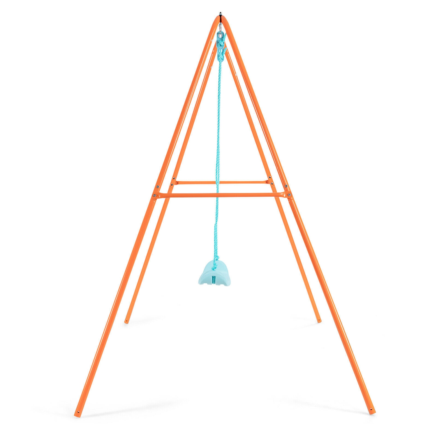 Gymax Outdoor Kids Swing Set Heavy Duty Metal A-Frame w/Ground Stakes Orange