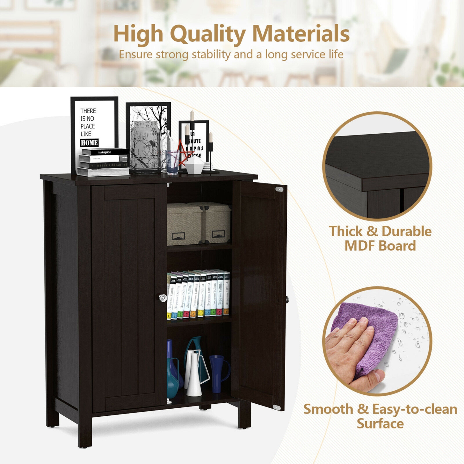 Gymax 2-Door Bathroom Floor Storage Cabinet Space Saver Organizer