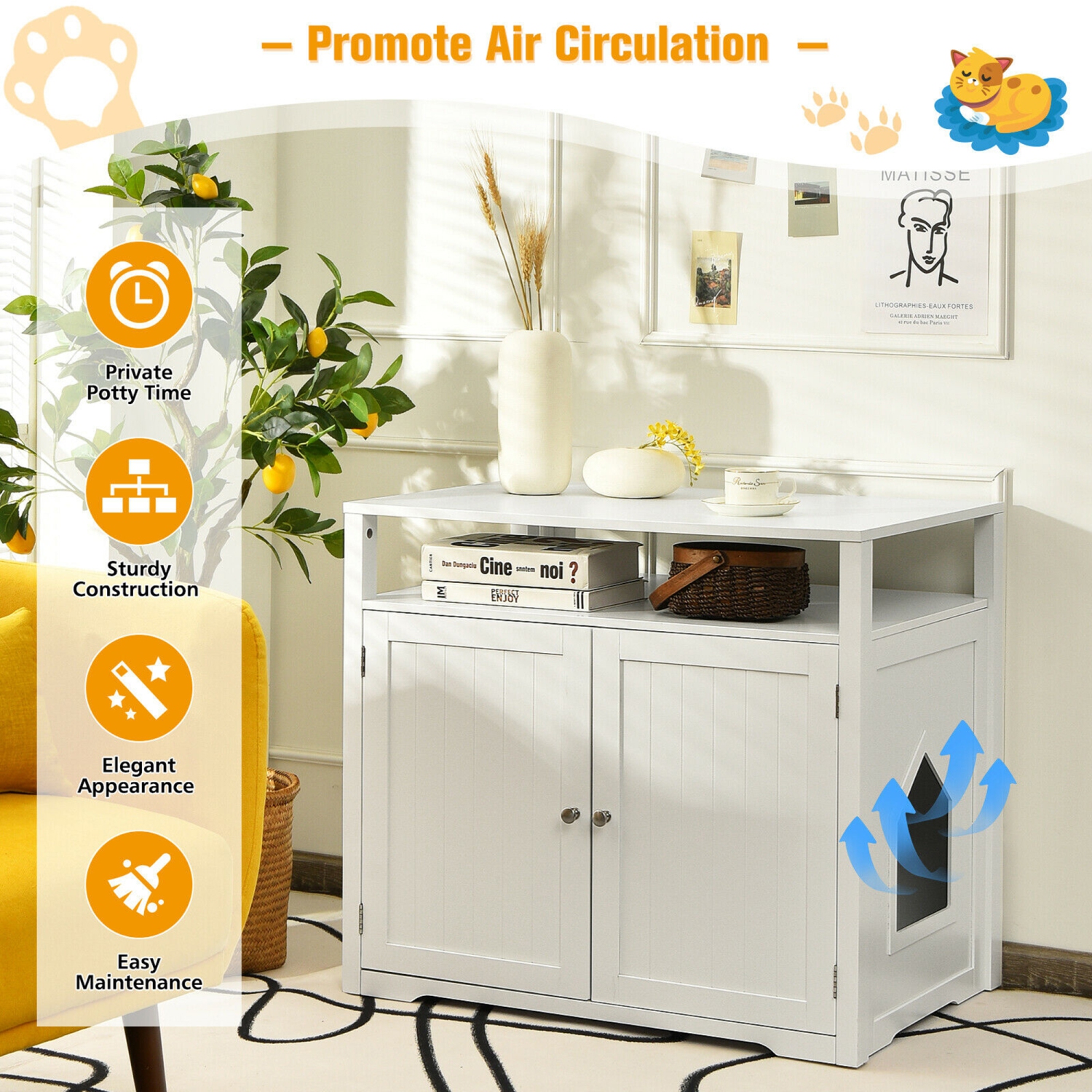 Meuble à litière pour chat Gymax - Meuble cache-litière