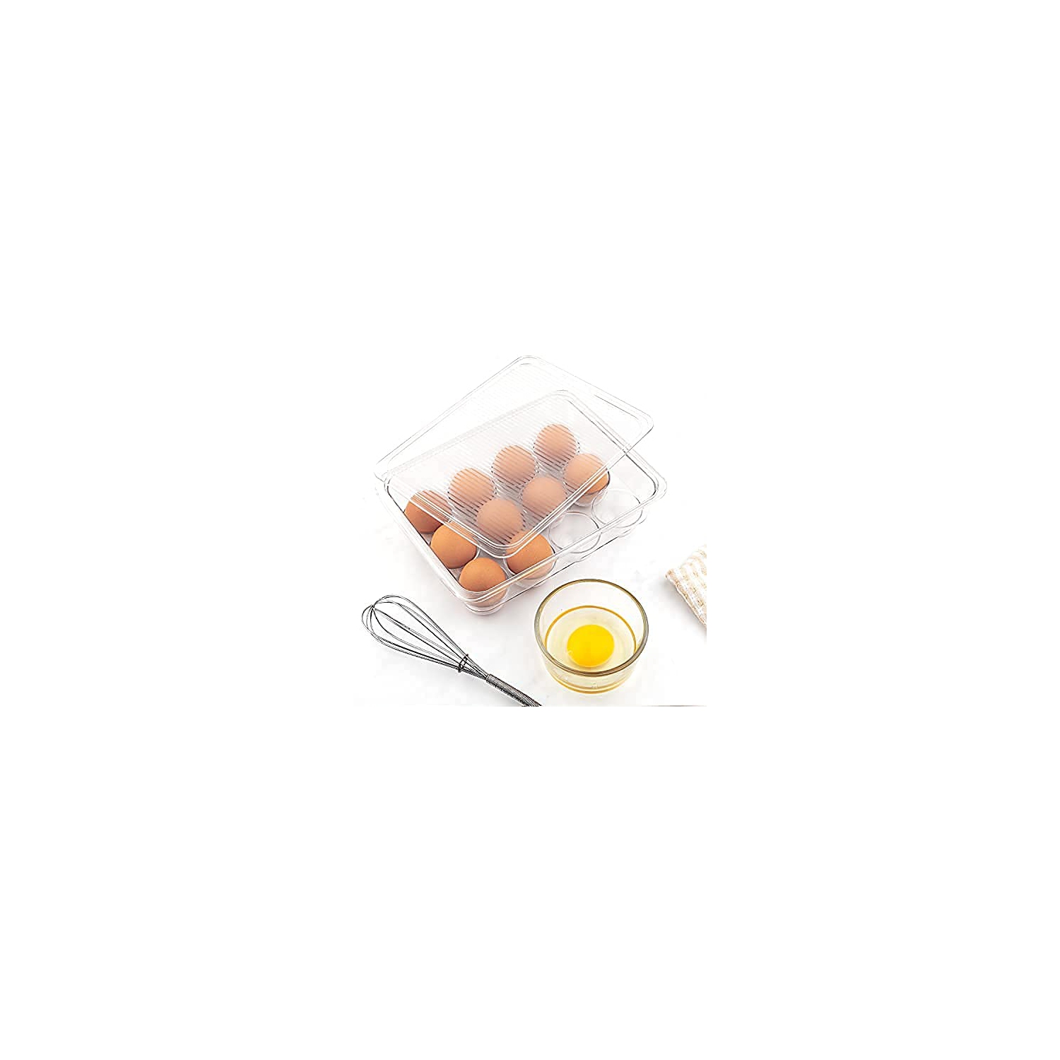 JinaMart Fridge Bin Egg Holder | Stackable BPA-Free Plastic Egg Holders with Lid for Refrigerator | Deviled Egg Storage Tray/Drawer for Fridge,