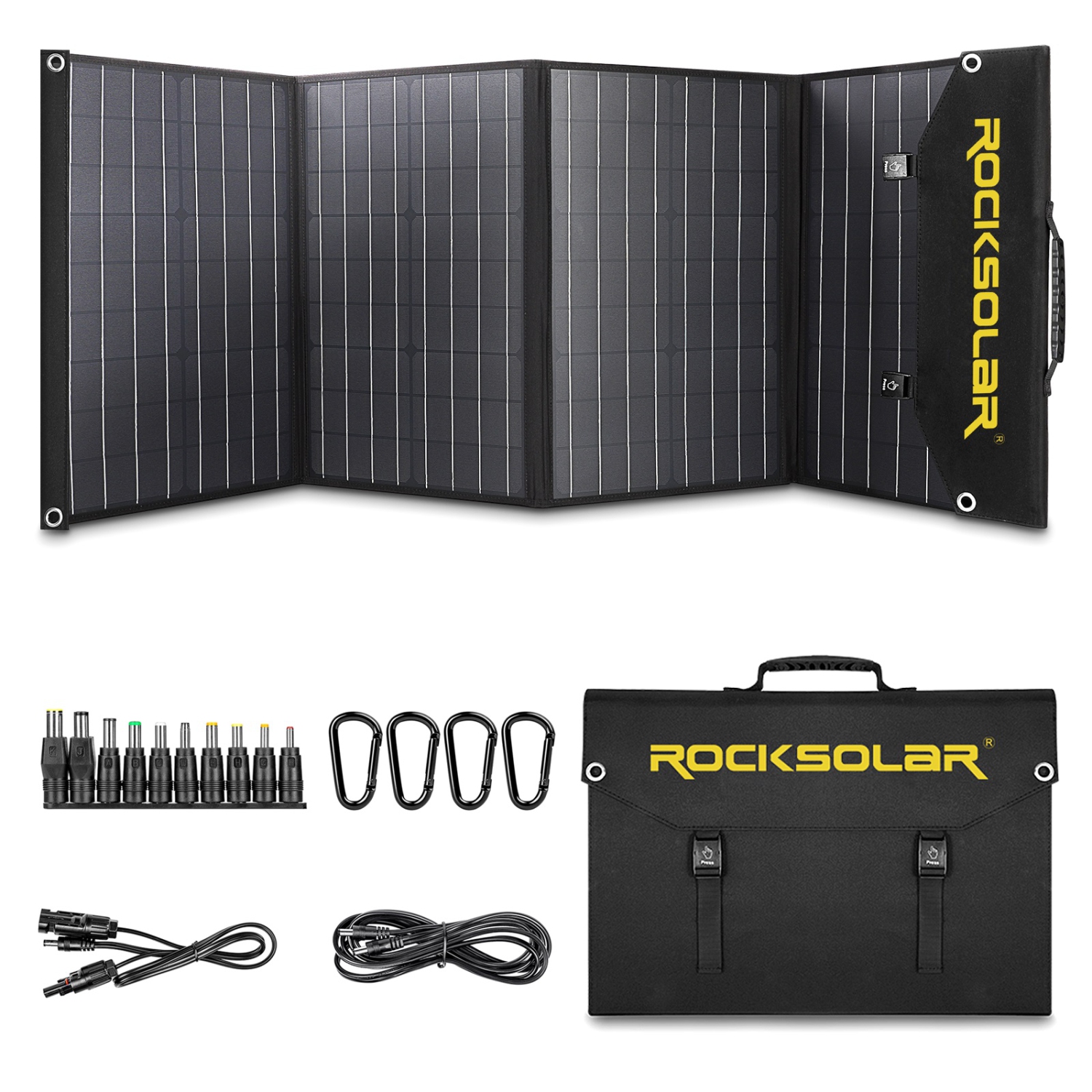 ROCKSOLAR RSSP100 100W Foldable Solar Panel, 12V Monocrystalline Kit with DC/USB/USB QC3.0/USB Type-C PD Outlets