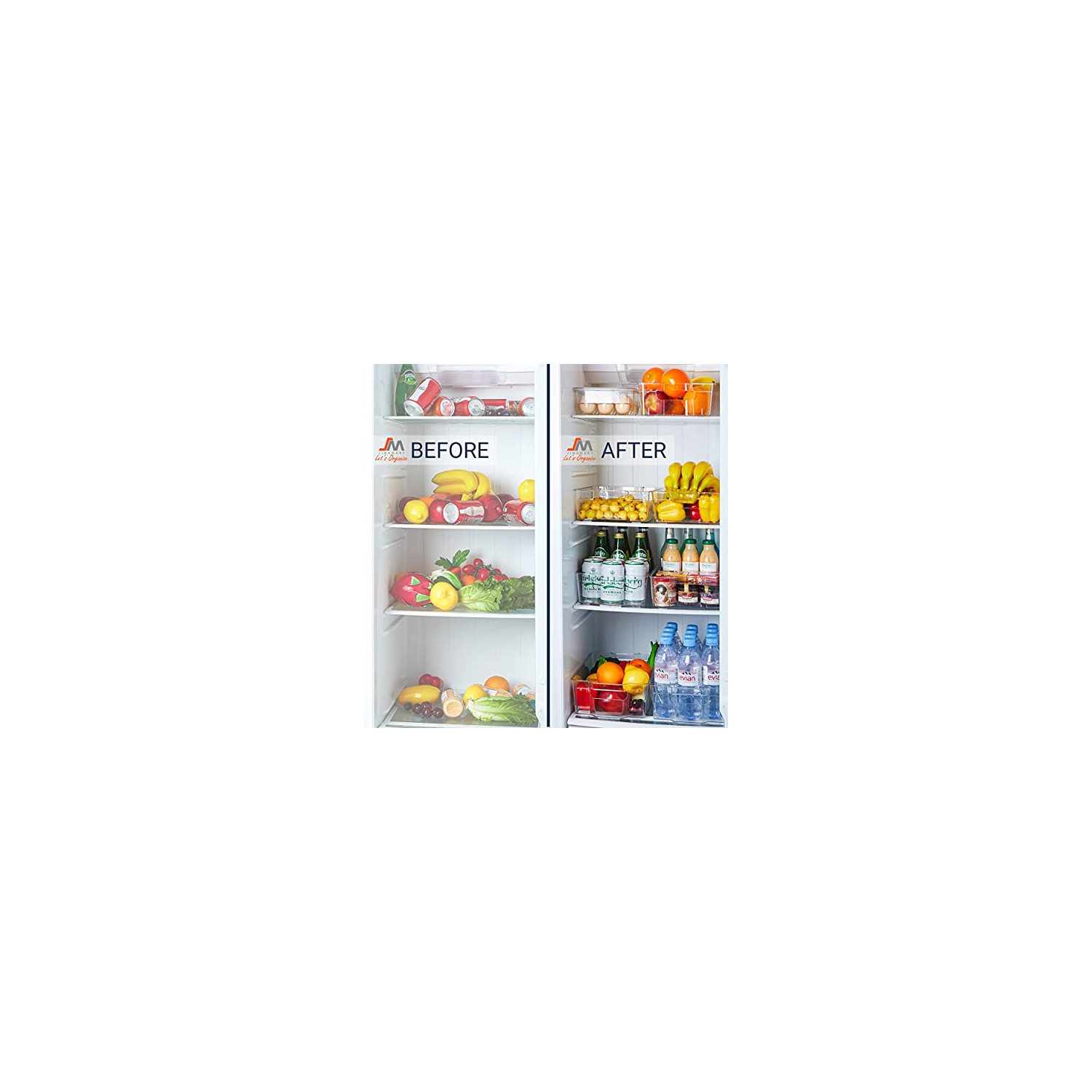 JINAMART Stackable Storage Organizer Bins for Refrigerator with Handle| BPA Free Clear Plastic Fridge Container Box for Pantry, Vegetables and Cans|