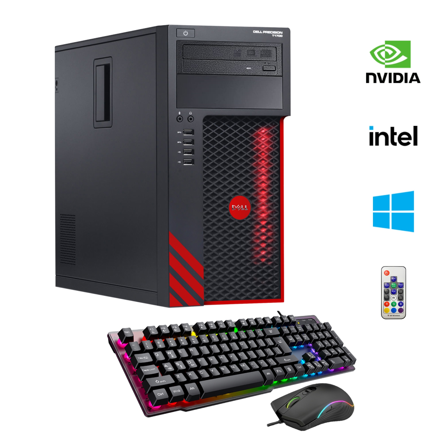 Refurbished (Good) - Custom Built LED Lights Gaming PC - Dell Precision Tower Computer i5, NVIDIA GeForce GT 1030 2GB 16GB DDR3 RAM 512GB SSD 500GB HDD Win 10 Pro WIFI HDMI
