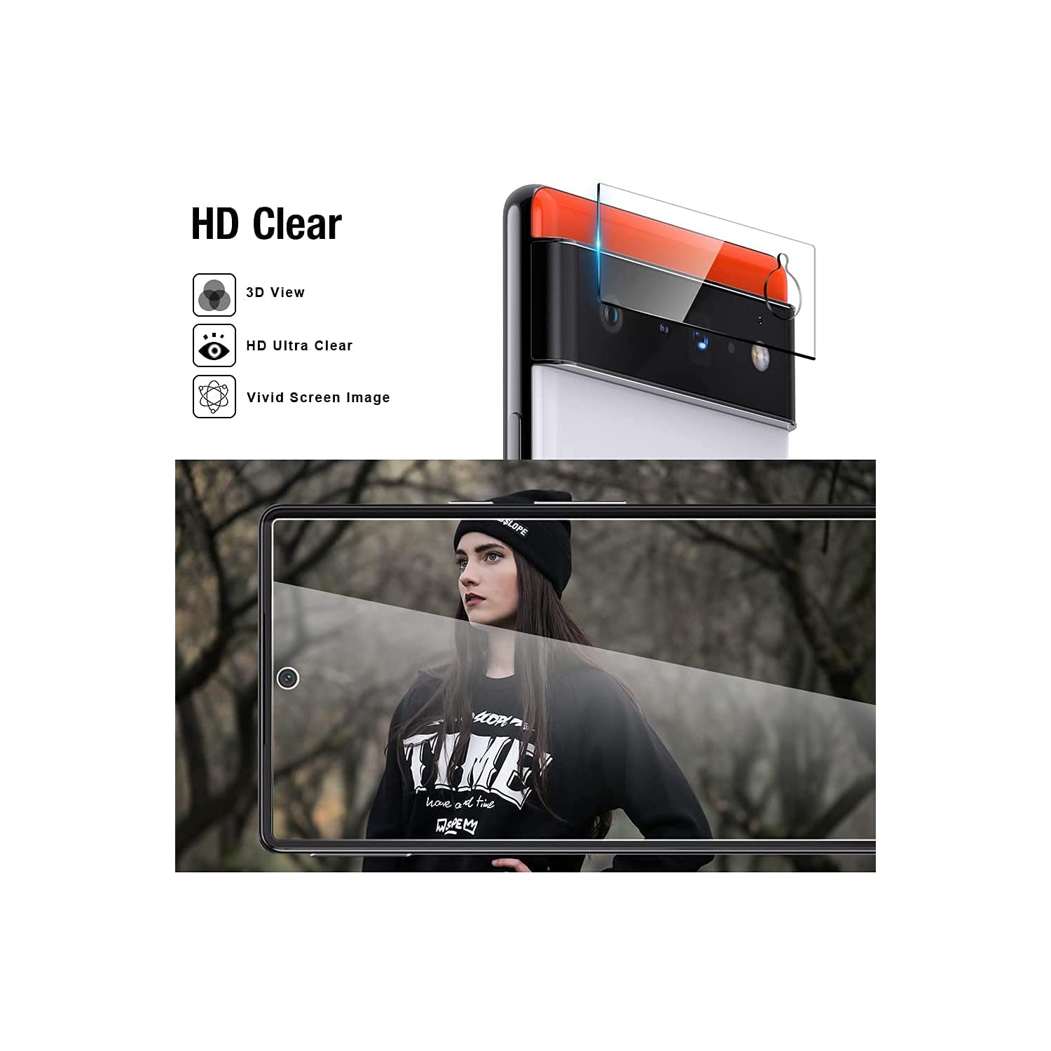 KeeGuard Compatible avec Google Pixel 6 5G 6.4'' - Protecteur d'écran en verre trempé et protecteur d'objectif de caméra en verre, étui convivial,