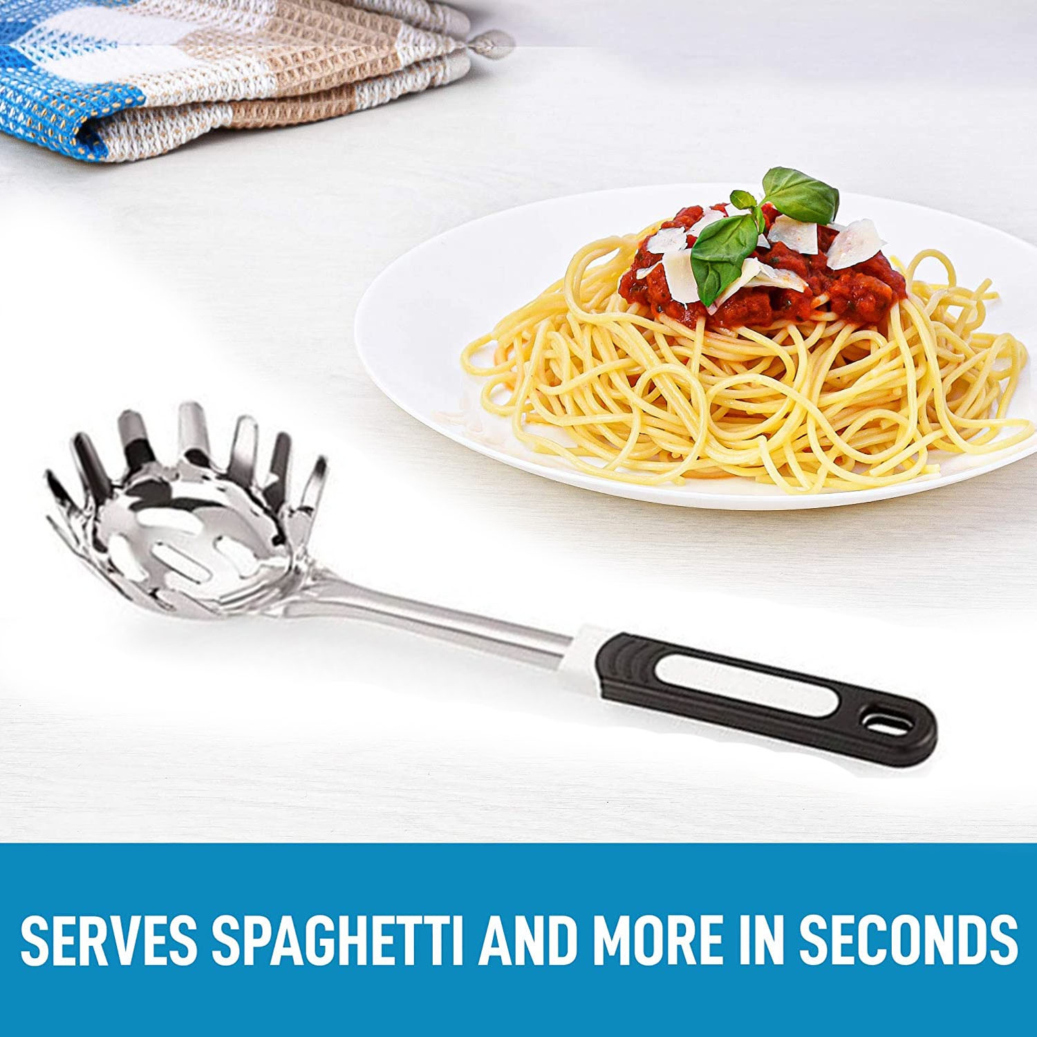 Durable Stainless Steel Pasta Server Heat Resistant Pasta Spoon Spaghetti Spoon Server Pasta Fork 12 inch Spaghetti Sever 