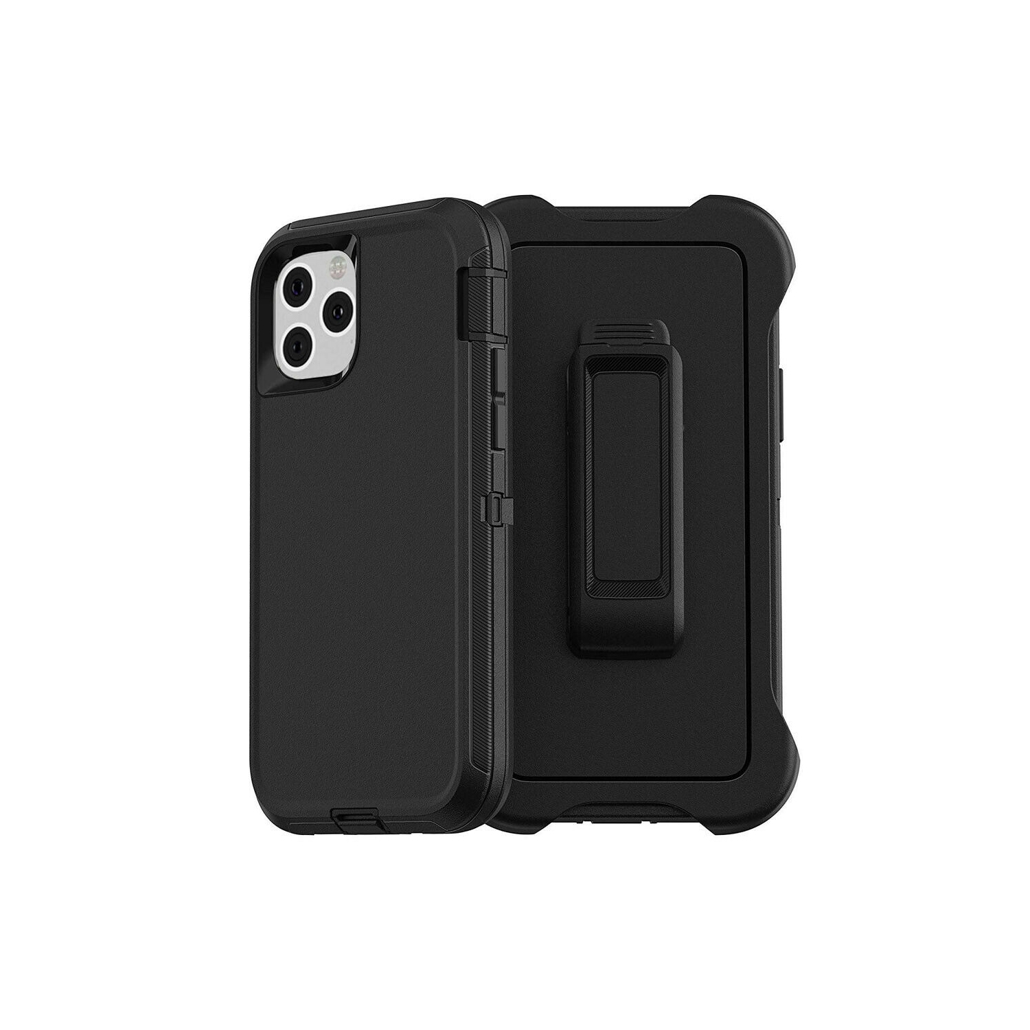 iPhone 12 pro max| Hybrid Heavy Duty Defender Case Cover| With Belt Clip Holster|- BLACK