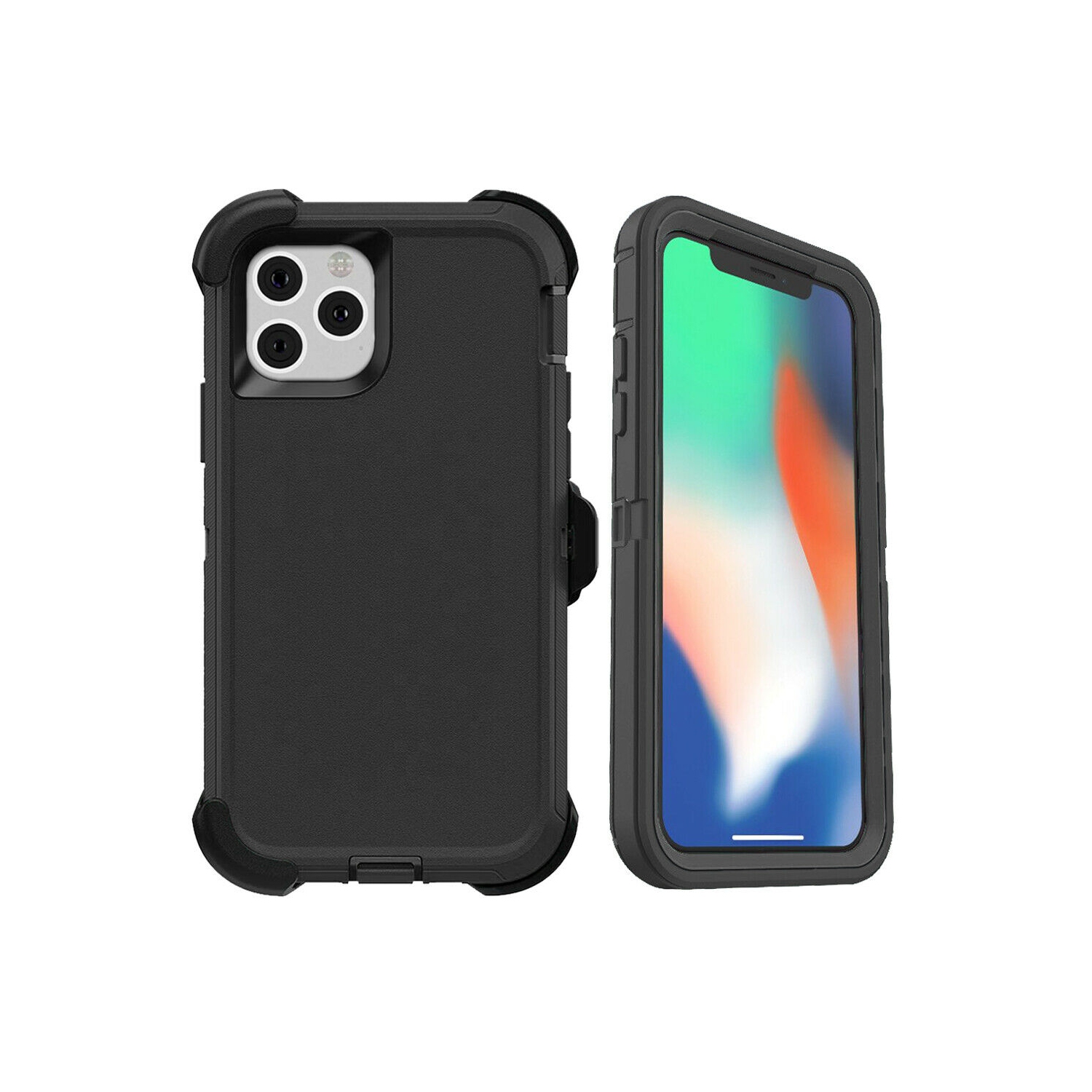 iPhone 12 pro max| Hybrid Heavy Duty Defender Case Cover| With Belt Clip Holster|- BLACK