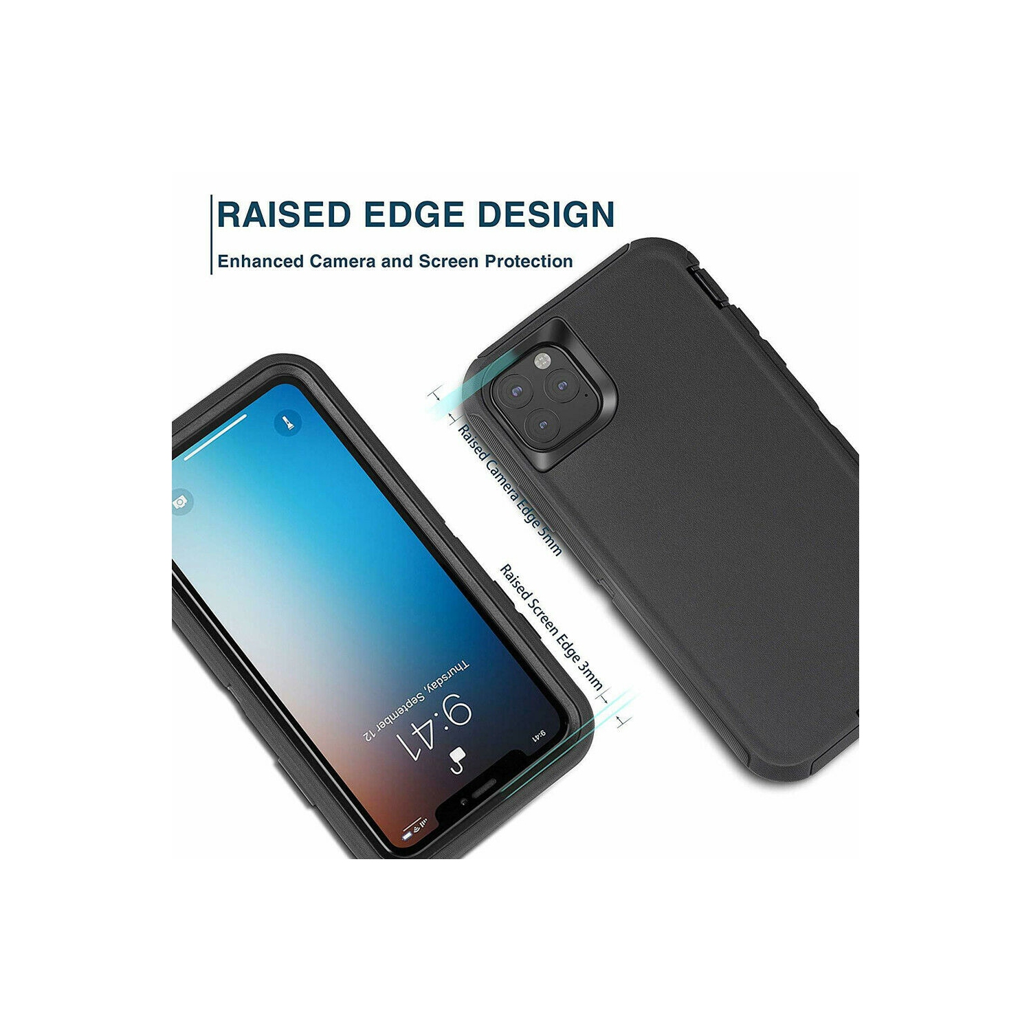 iPhone 12 pro max| Hybrid Heavy Duty Defender Case Cover| With Belt Clip Holster|- BLACK