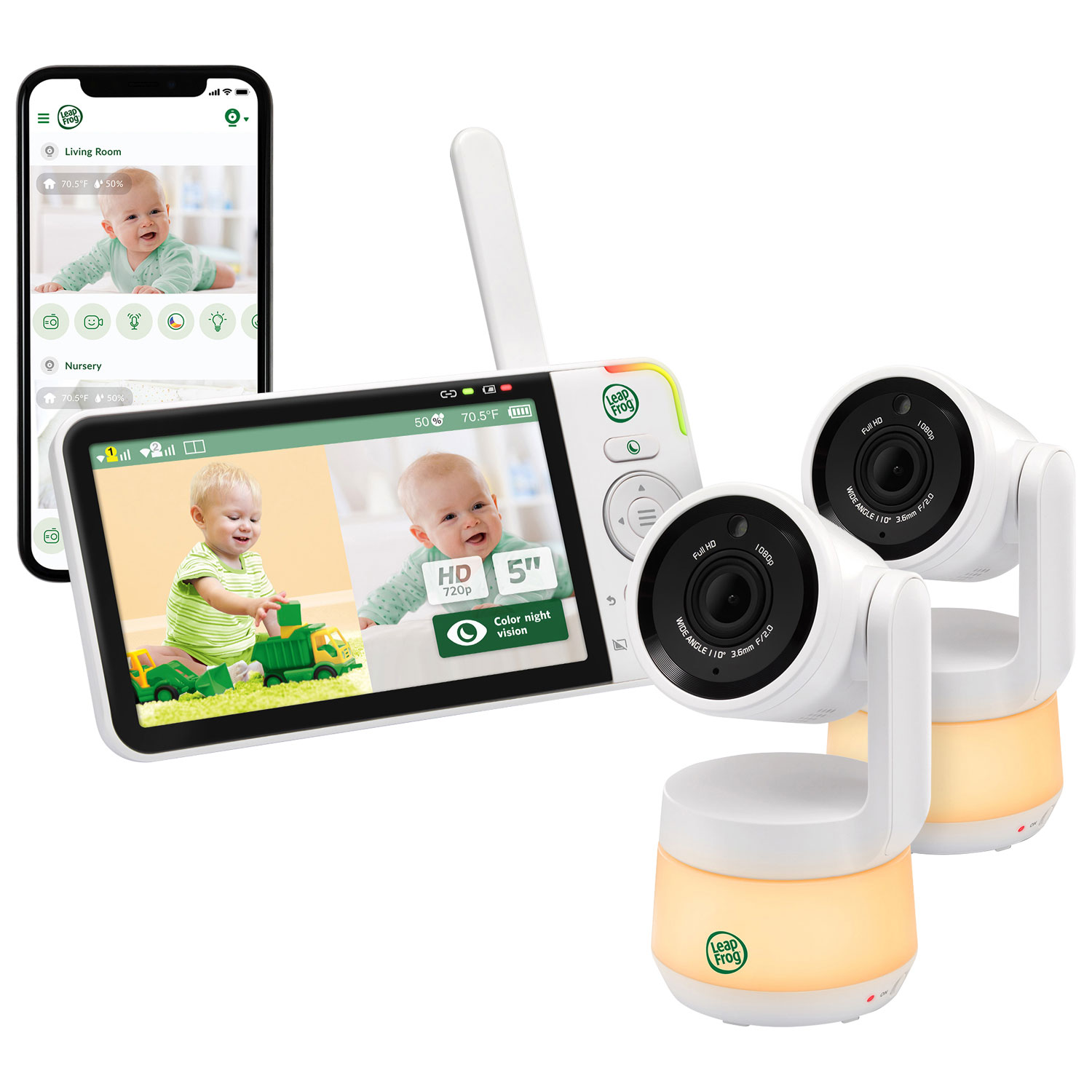 LeapFrog 5" Video Baby Monitor w/ 2 Cameras, Colour Night Vision & Zoom/Pan/Tilt (LF925-2HD)