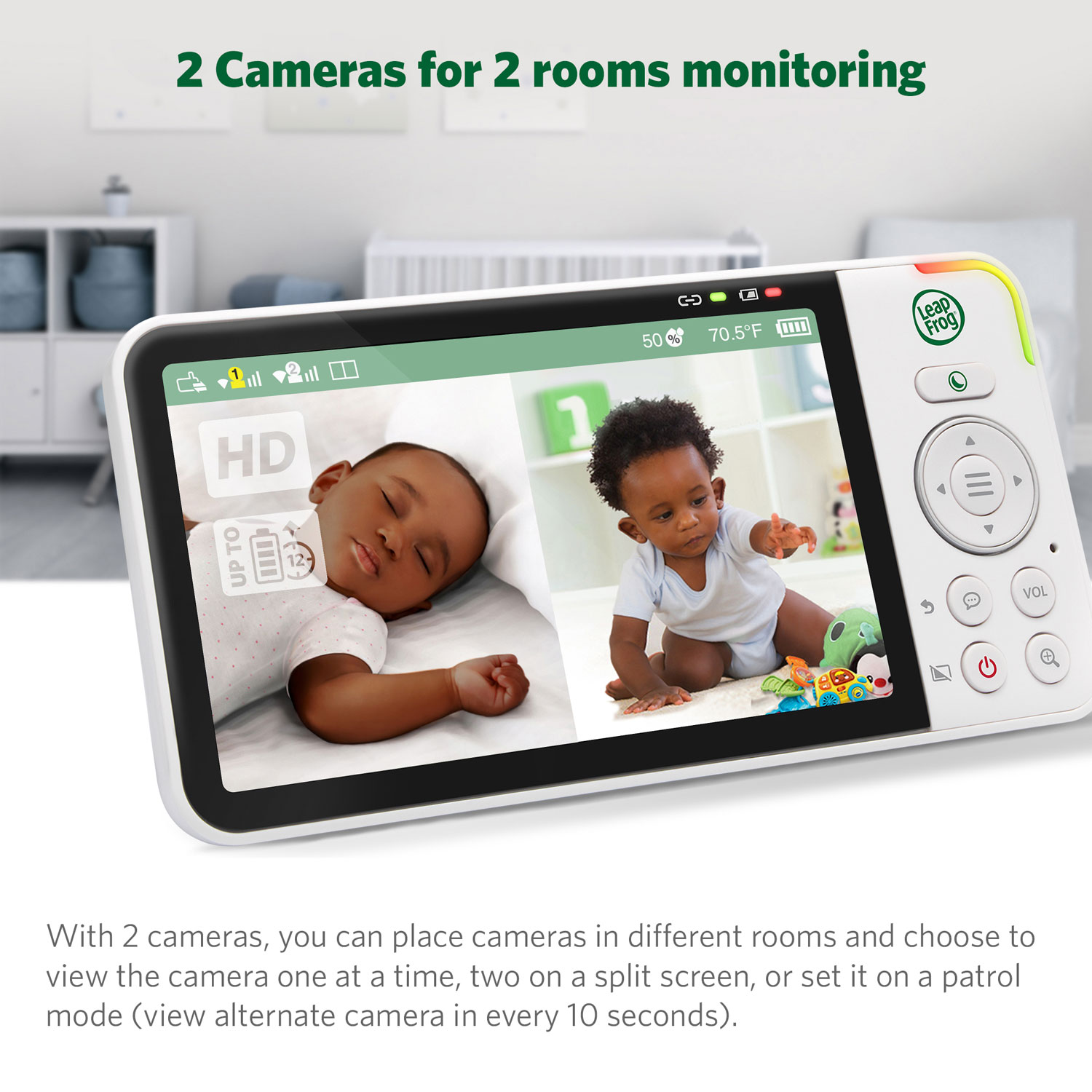 LeapFrog 5" Video Baby Monitor w/ 2 Cameras, Colour Night Vision & Zoom/Pan/Tilt