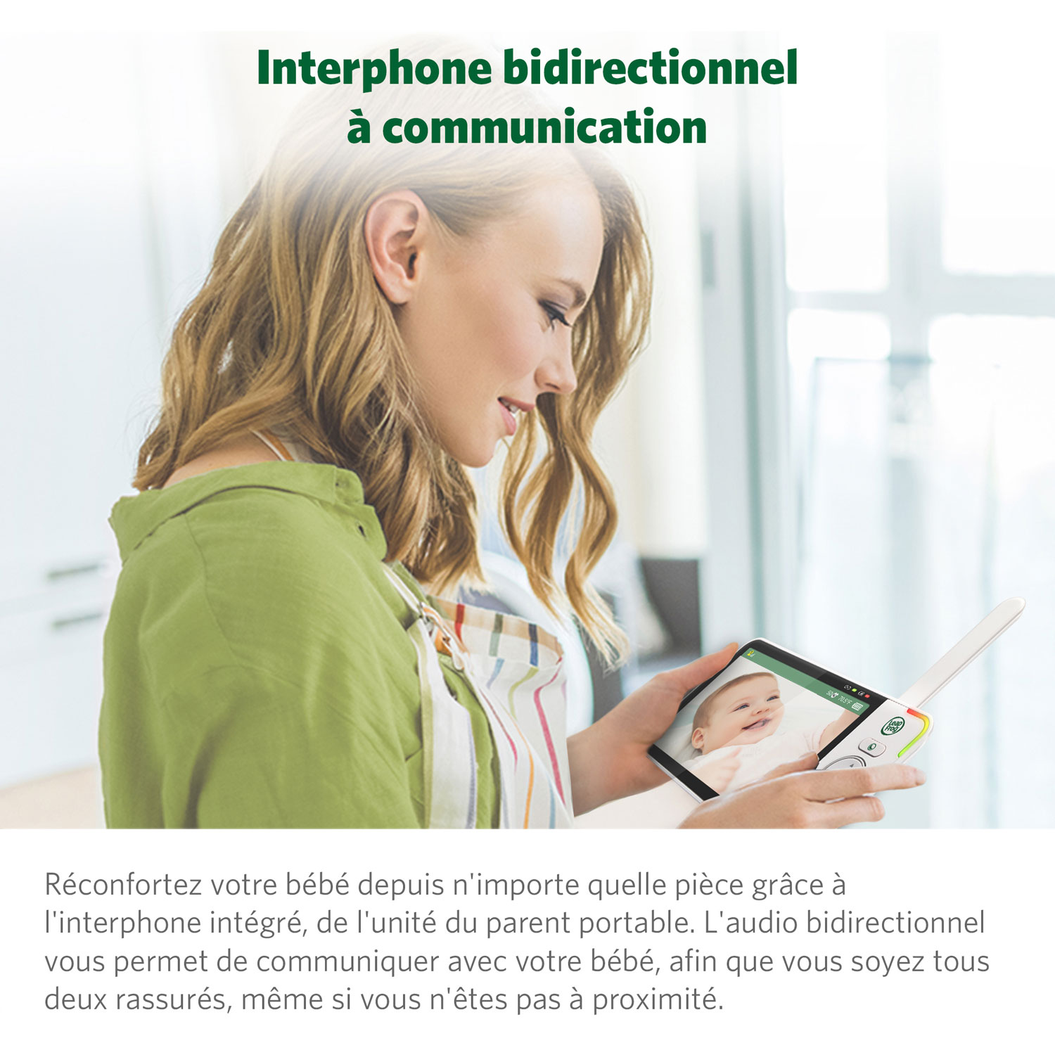 Interphone vidéo 7 po LeapFrog vision nocturne couleur, zoom/pano./incli. et audio bidire.