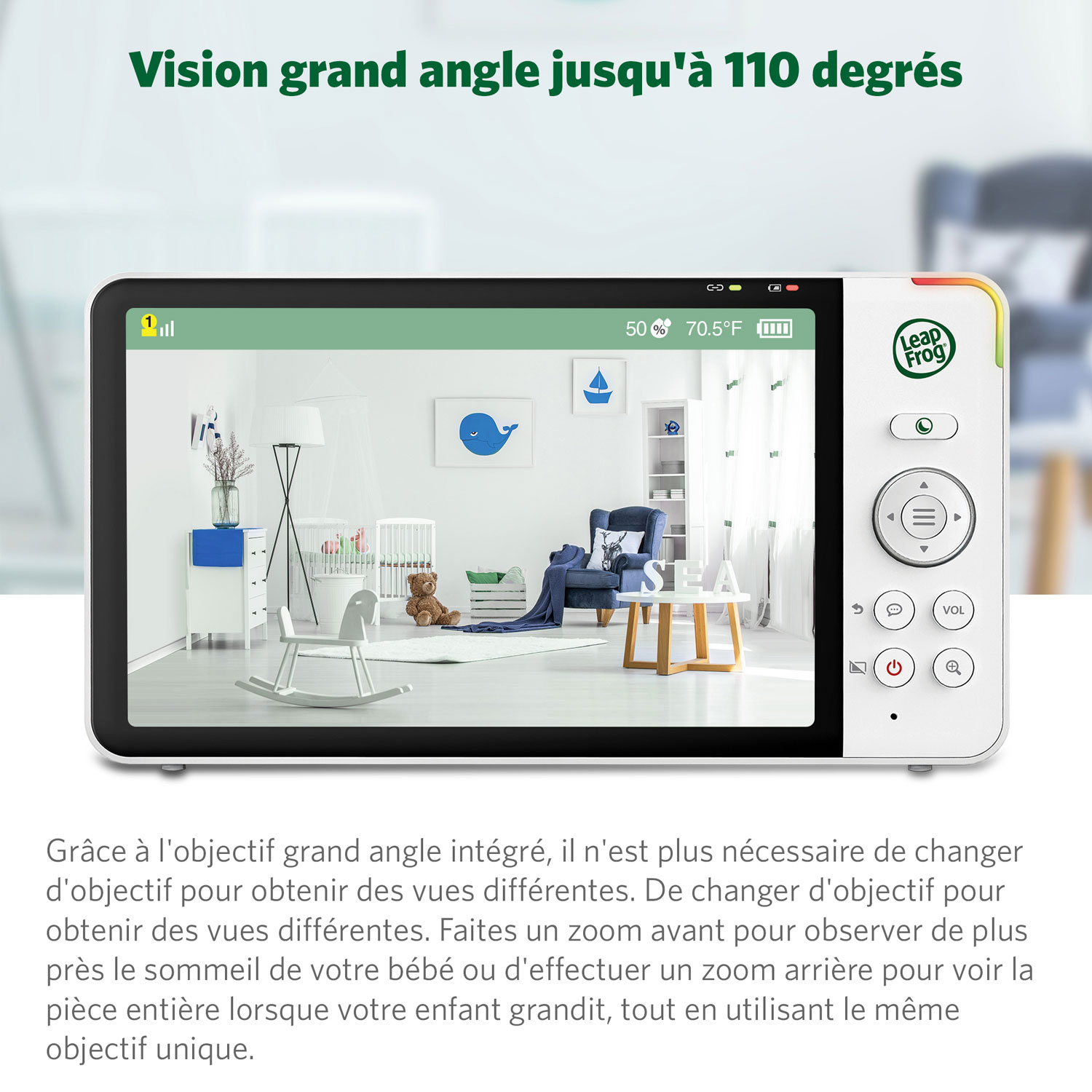 Interphone vidéo 7 po LeapFrog vision nocturne couleur, zoom/pano./incli. et audio bidire.